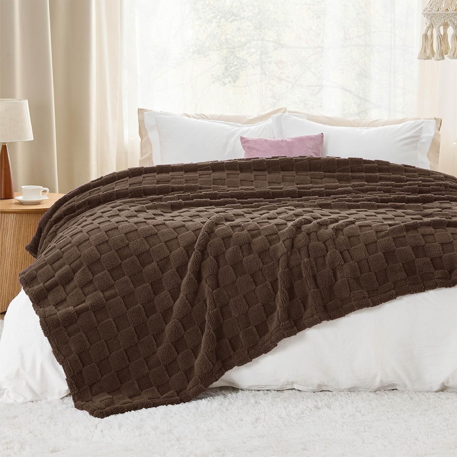 image:imageBedsure GentleSoft Sage Green Throw Blanket for Couch Checkered Cute Fleece Blankets Soft Cozy Summer Throw for Bedroom Home Decor Gifts for Mom Girls Green 50x60 InchesBrown