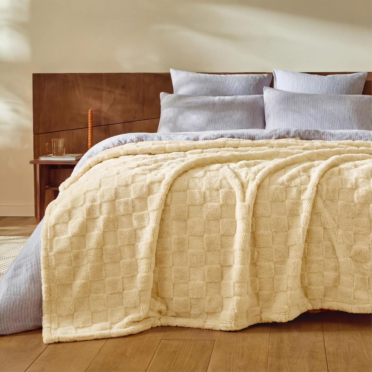 image:imageBedsure GentleSoft Sage Green Throw Blanket for Couch Checkered Cute Fleece Blankets Soft Cozy Summer Throw for Bedroom Home Decor Gifts for Mom Girls Green 50x60 InchesLight Yellow