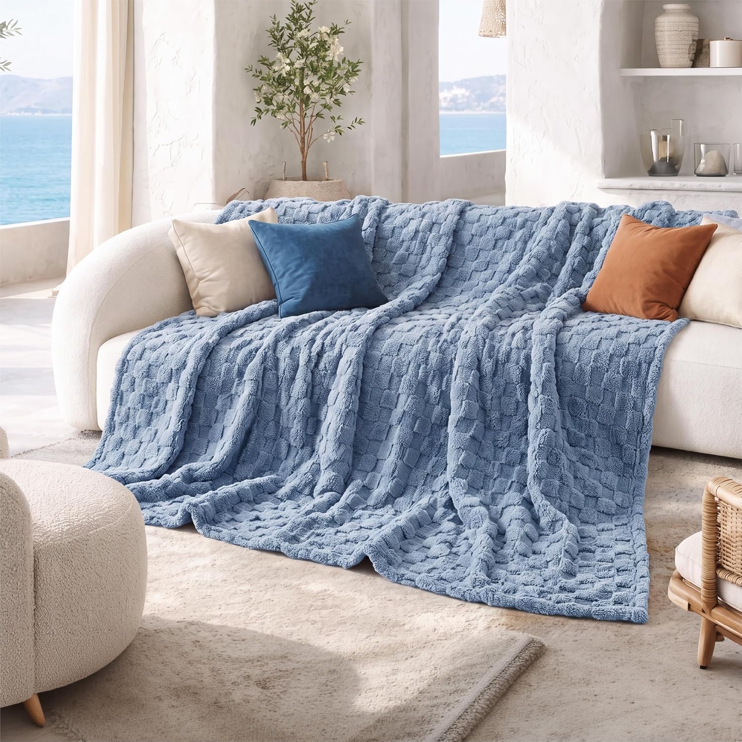 image:imageBedsure GentleSoft Sage Green Throw Blanket for Couch Checkered Cute Fleece Blankets Soft Cozy Summer Throw for Bedroom Home Decor Gifts for Mom Girls Green 50x60 Inches02 Ashley Blue
