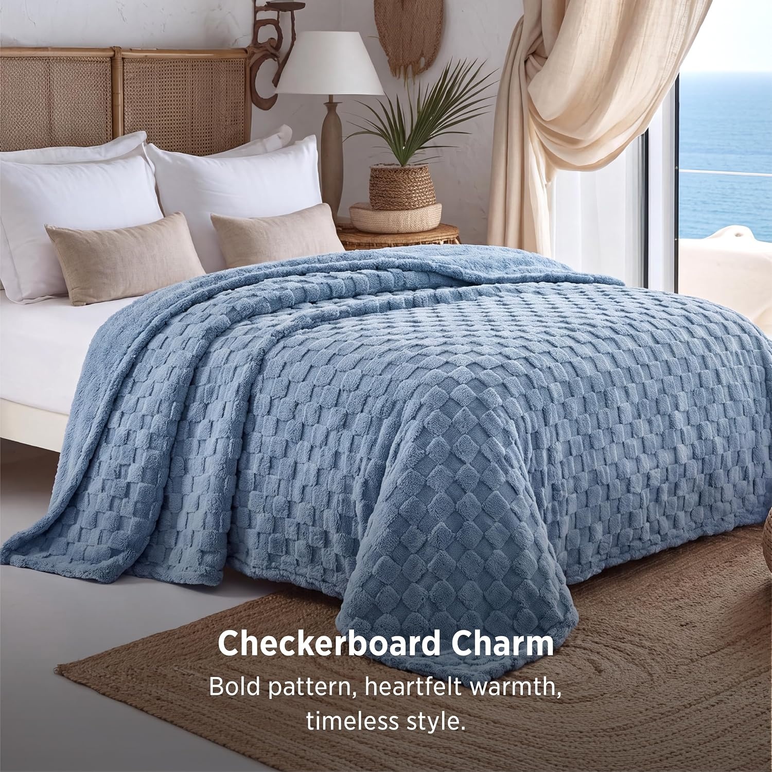 image:imageBedsure GentleSoft Sage Green Throw Blanket for Couch Checkered Cute Fleece Blankets Soft Cozy Summer Throw for Bedroom Home Decor Gifts for Mom Girls Green 50x60 Inches02 Ashley Blue