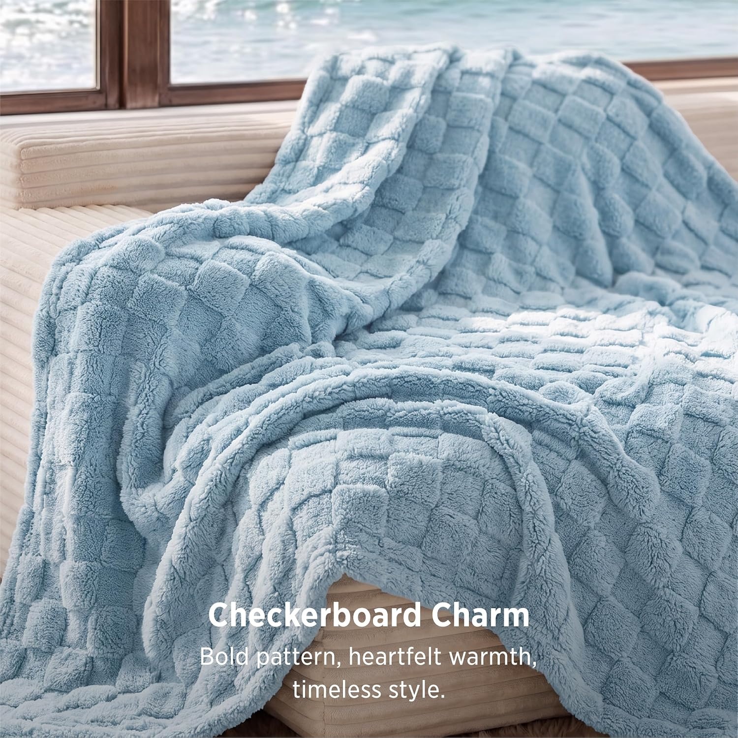 image:imageBedsure GentleSoft Sage Green Throw Blanket for Couch Checkered Cute Fleece Blankets Soft Cozy Summer Throw for Bedroom Home Decor Gifts for Mom Girls Green 50x60 InchesLight Blue