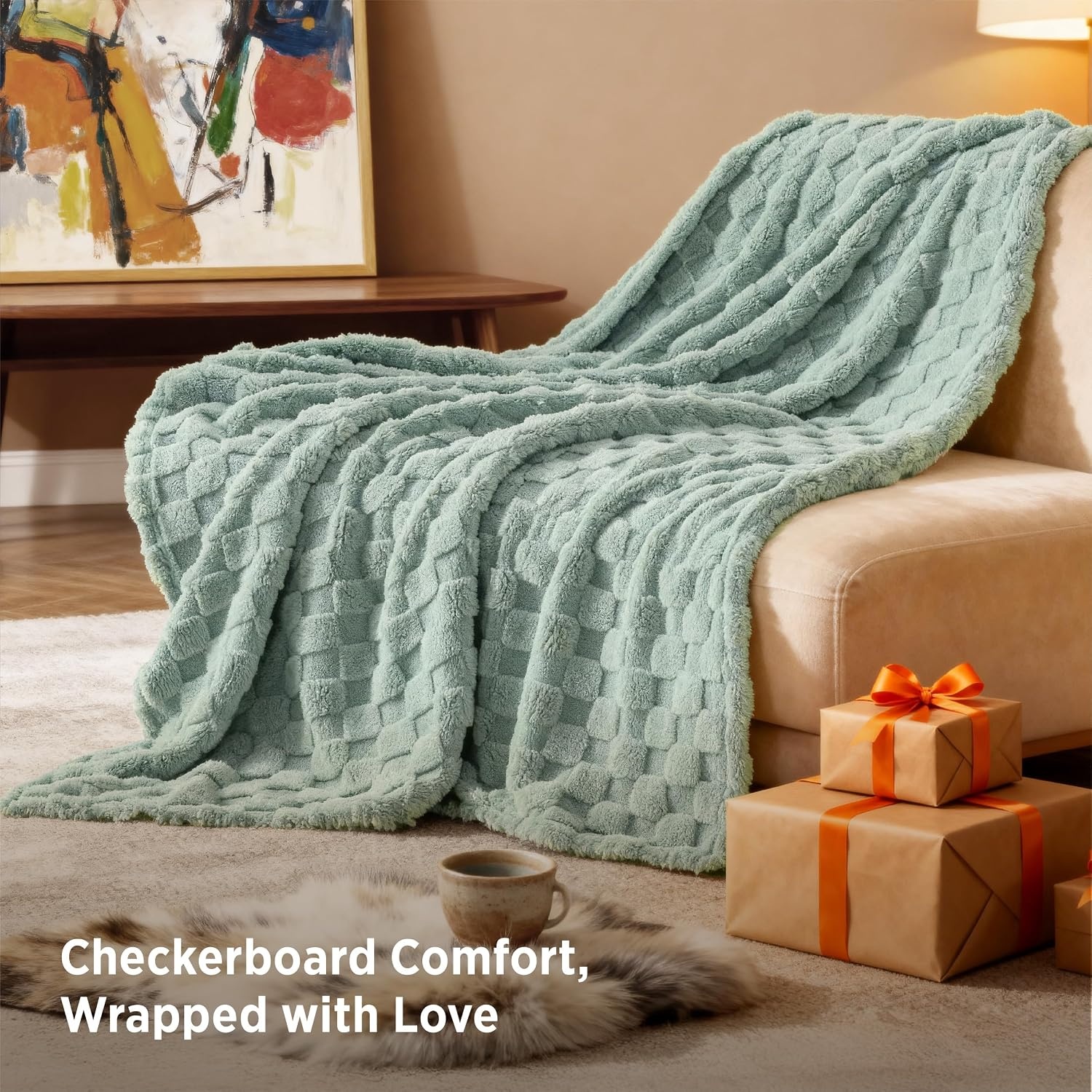image:imageBedsure GentleSoft Sage Green Throw Blanket for Couch Checkered Cute Fleece Blankets Soft Cozy Summer Throw for Bedroom Home Decor Gifts for Mom Girls Green 50x60 Inches01 Sage Green