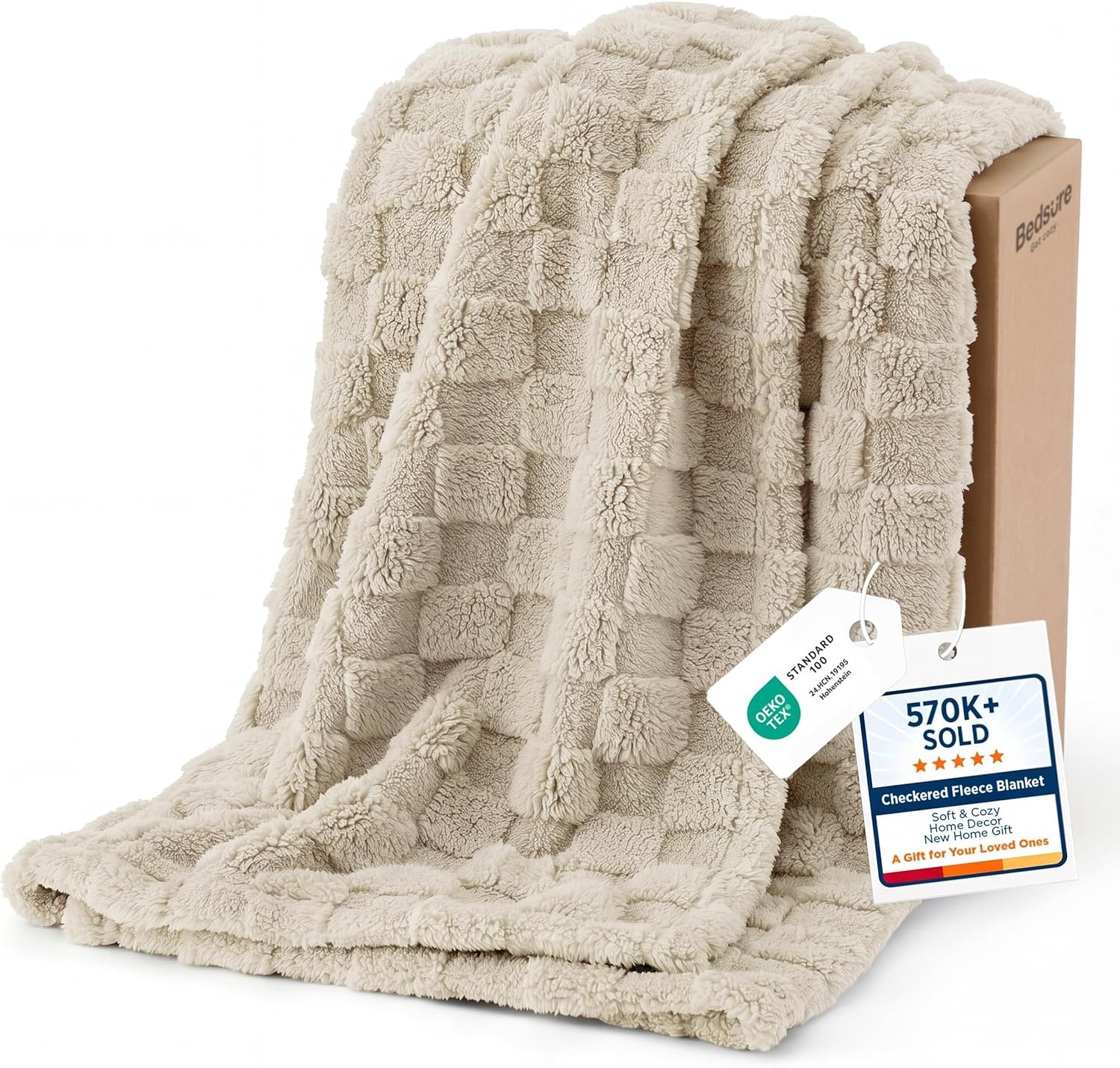 image:imageBedsure GentleSoft Sage Green Throw Blanket for Couch Checkered Cute Fleece Blankets Soft Cozy Summer Throw for Bedroom Home Decor Gifts for Mom Girls Green 50x60 InchesOatmeal