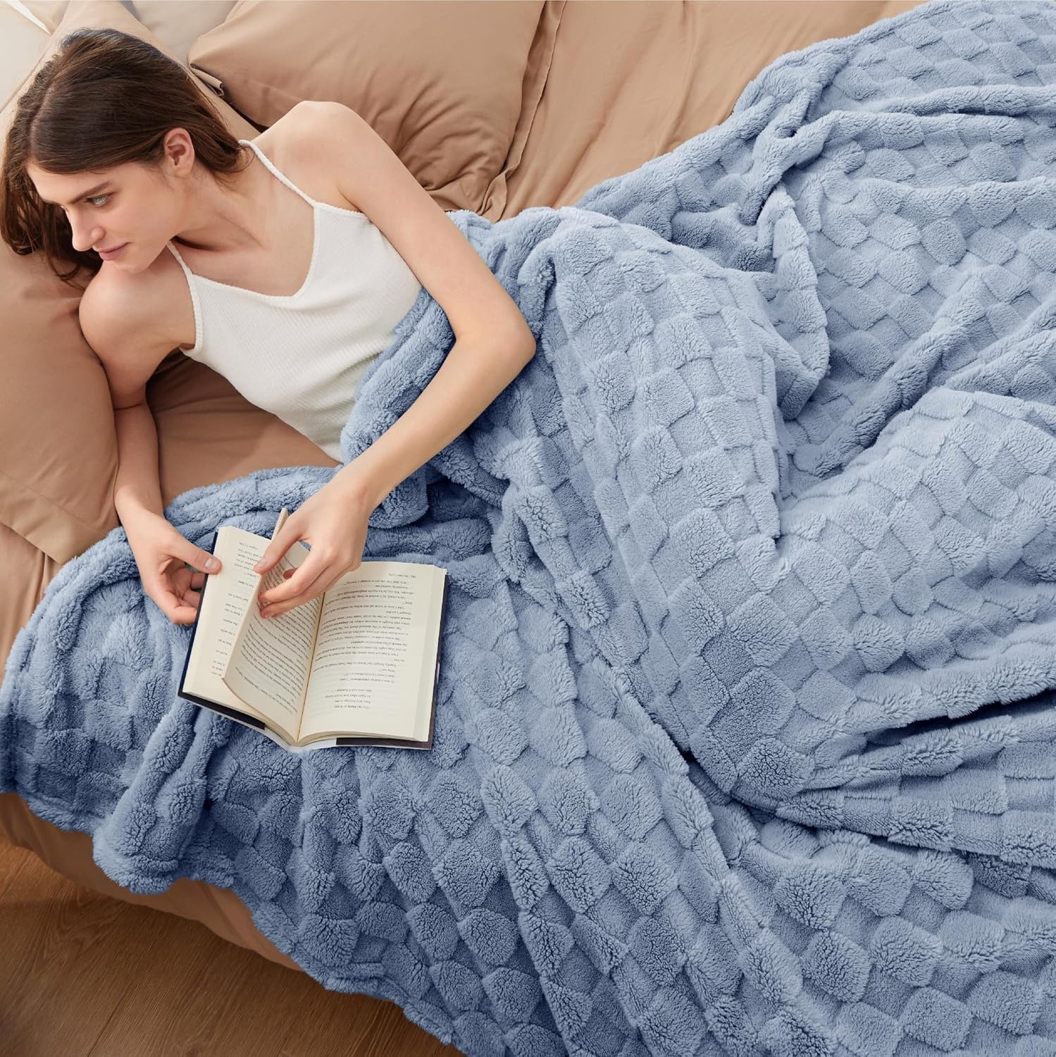 image:imageBedsure GentleSoft Sage Green Throw Blanket for Couch Checkered Cute Fleece Blankets Soft Cozy Summer Throw for Bedroom Home Decor Gifts for Mom Girls Green 50x60 Inches02 Ashley Blue