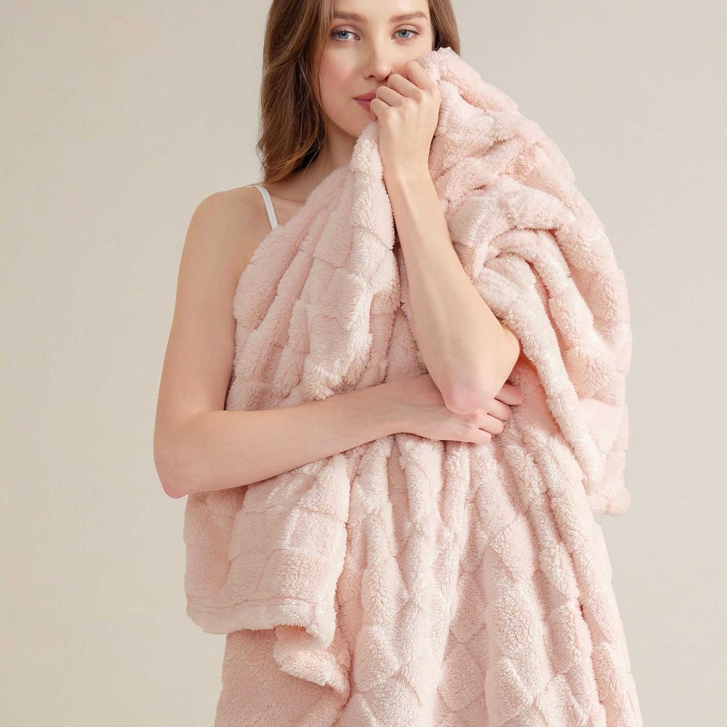 image:imageBedsure GentleSoft Sage Green Throw Blanket for Couch Checkered Cute Fleece Blankets Soft Cozy Summer Throw for Bedroom Home Decor Gifts for Mom Girls Green 50x60 InchesLight Pink