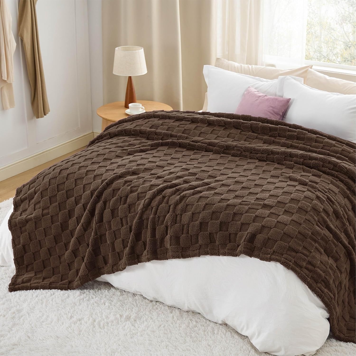 image:imageBedsure GentleSoft Sage Green Throw Blanket for Couch Checkered Cute Fleece Blankets Soft Cozy Summer Throw for Bedroom Home Decor Gifts for Mom Girls Green 50x60 InchesBrown