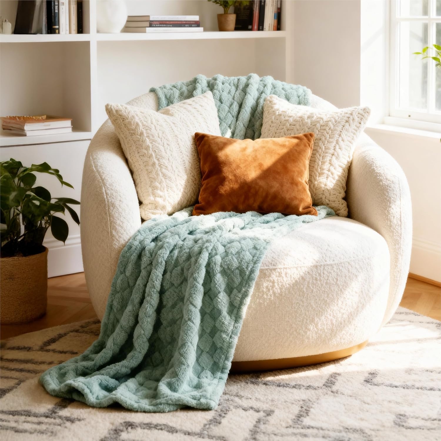 image:imageBedsure GentleSoft Sage Green Throw Blanket for Couch Checkered Cute Fleece Blankets Soft Cozy Summer Throw for Bedroom Home Decor Gifts for Mom Girls Green 50x60 Inches01 Sage Green