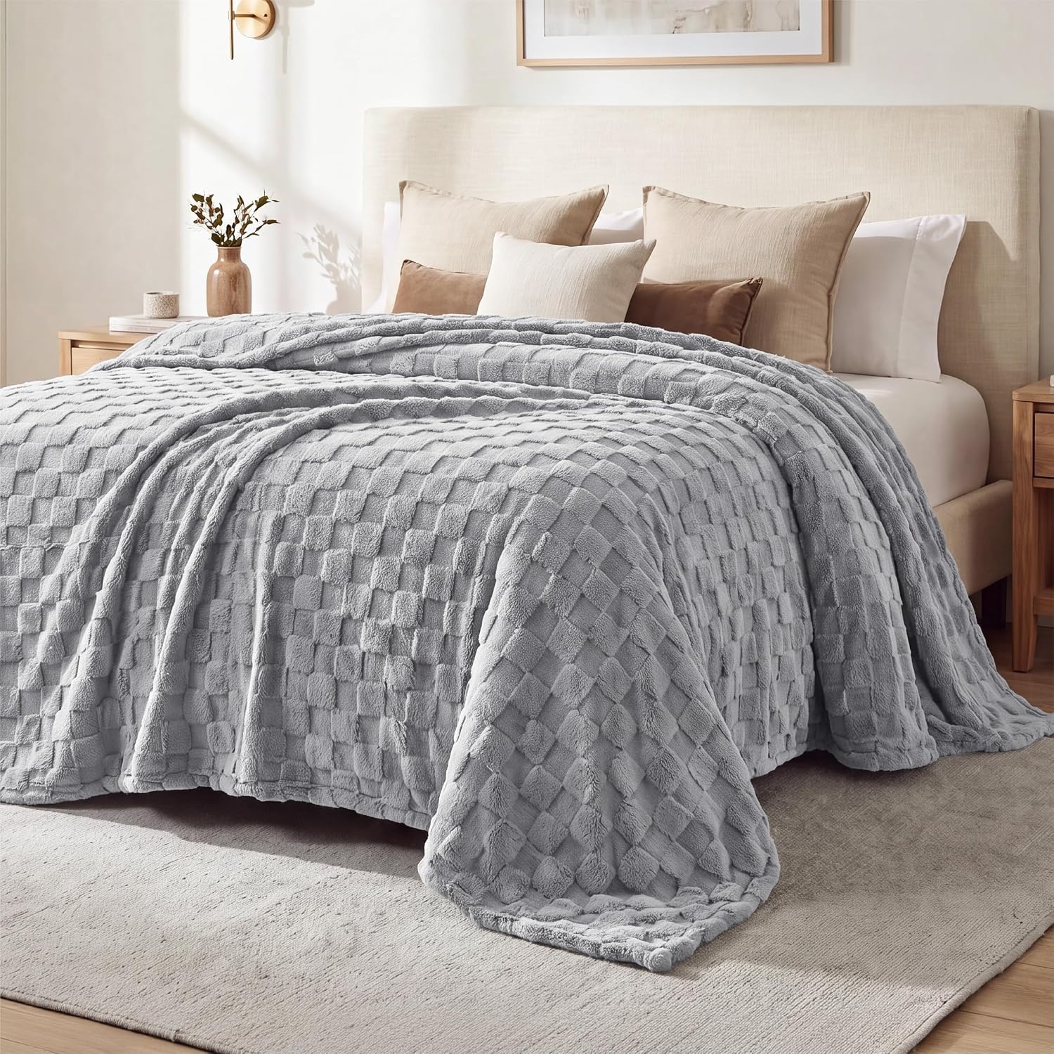 image:imageBedsure GentleSoft Sage Green Throw Blanket for Couch Checkered Cute Fleece Blankets Soft Cozy Summer Throw for Bedroom Home Decor Gifts for Mom Girls Green 50x60 InchesSilver Grey