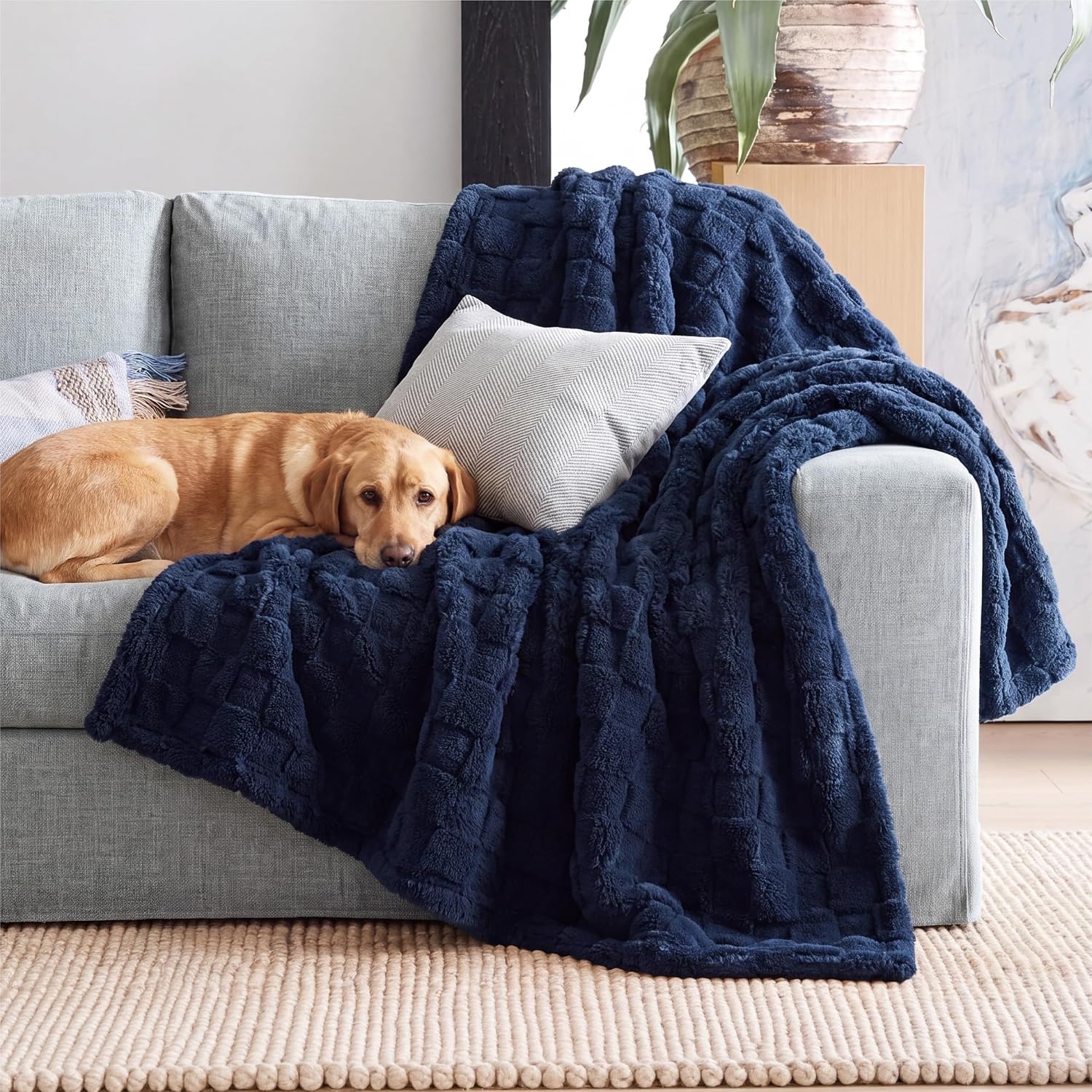 image:imageBedsure GentleSoft Sage Green Throw Blanket for Couch Checkered Cute Fleece Blankets Soft Cozy Summer Throw for Bedroom Home Decor Gifts for Mom Girls Green 50x60 Inches06 Navy