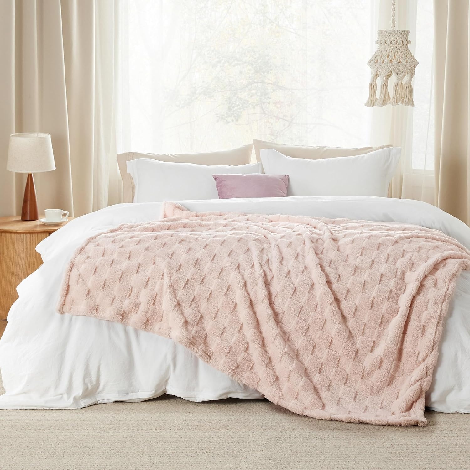 image:imageBedsure GentleSoft Sage Green Throw Blanket for Couch Checkered Cute Fleece Blankets Soft Cozy Summer Throw for Bedroom Home Decor Gifts for Mom Girls Green 50x60 InchesLight Pink