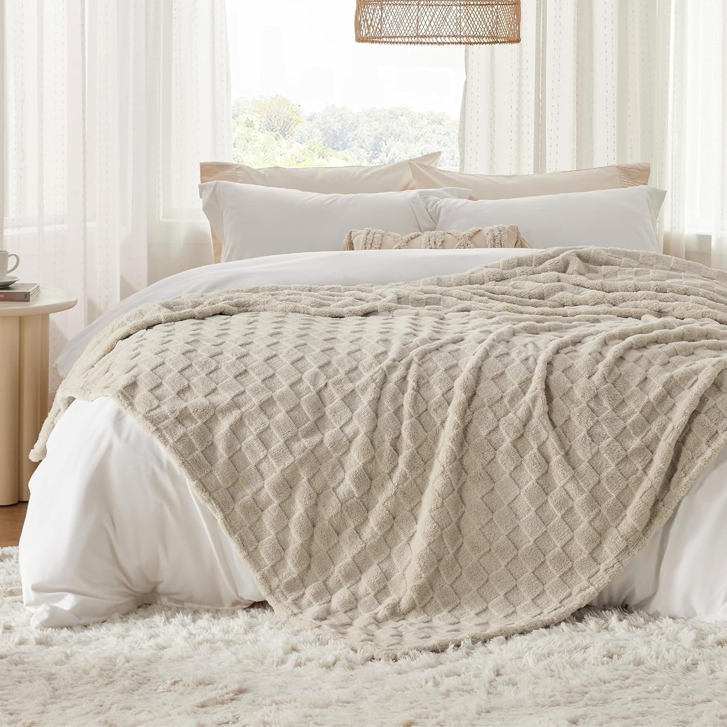 image:imageBedsure GentleSoft Sage Green Throw Blanket for Couch Checkered Cute Fleece Blankets Soft Cozy Summer Throw for Bedroom Home Decor Gifts for Mom Girls Green 50x60 InchesOatmeal