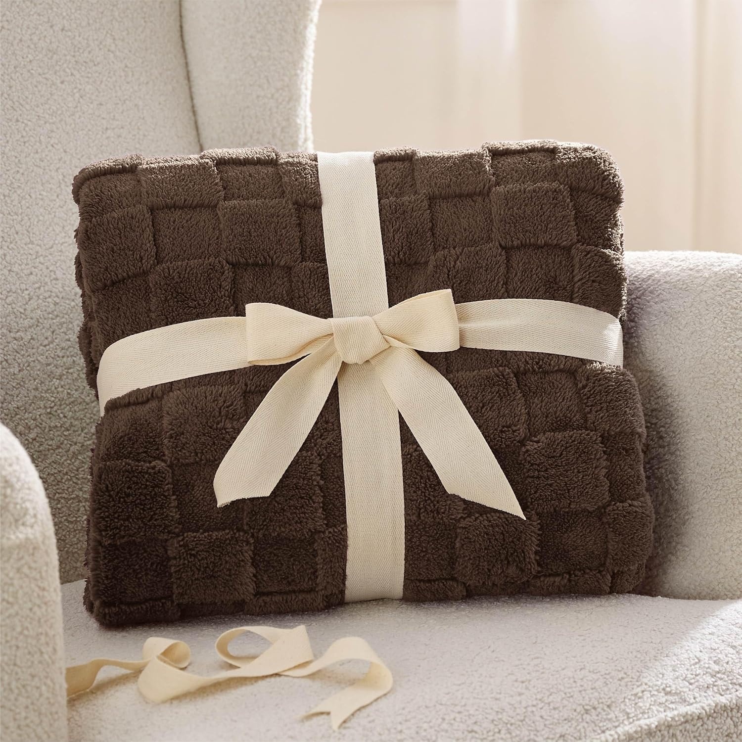 image:imageBedsure GentleSoft Sage Green Throw Blanket for Couch Checkered Cute Fleece Blankets Soft Cozy Summer Throw for Bedroom Home Decor Gifts for Mom Girls Green 50x60 InchesBrown