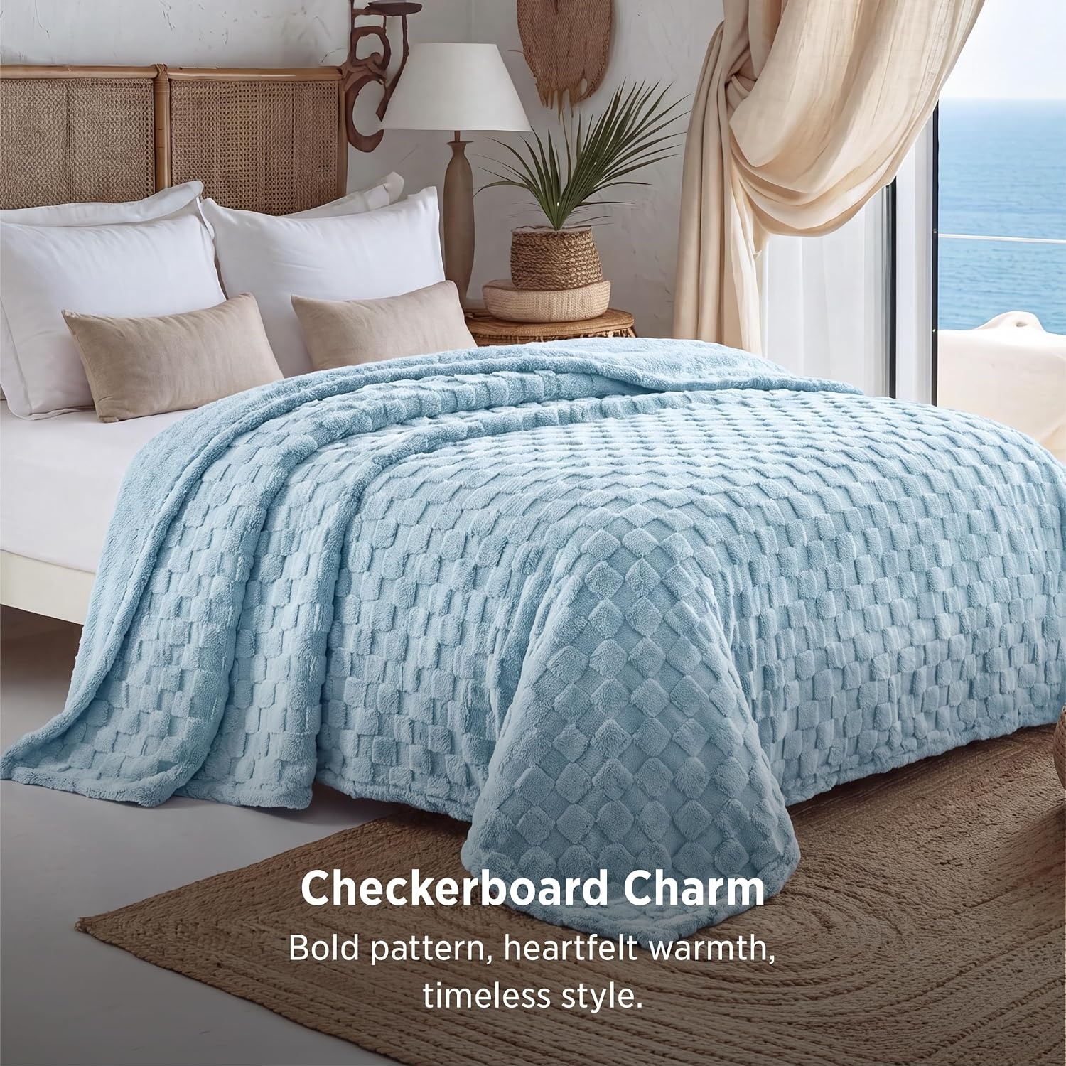 image:imageBedsure GentleSoft Sage Green Throw Blanket for Couch Checkered Cute Fleece Blankets Soft Cozy Summer Throw for Bedroom Home Decor Gifts for Mom Girls Green 50x60 InchesLight Blue