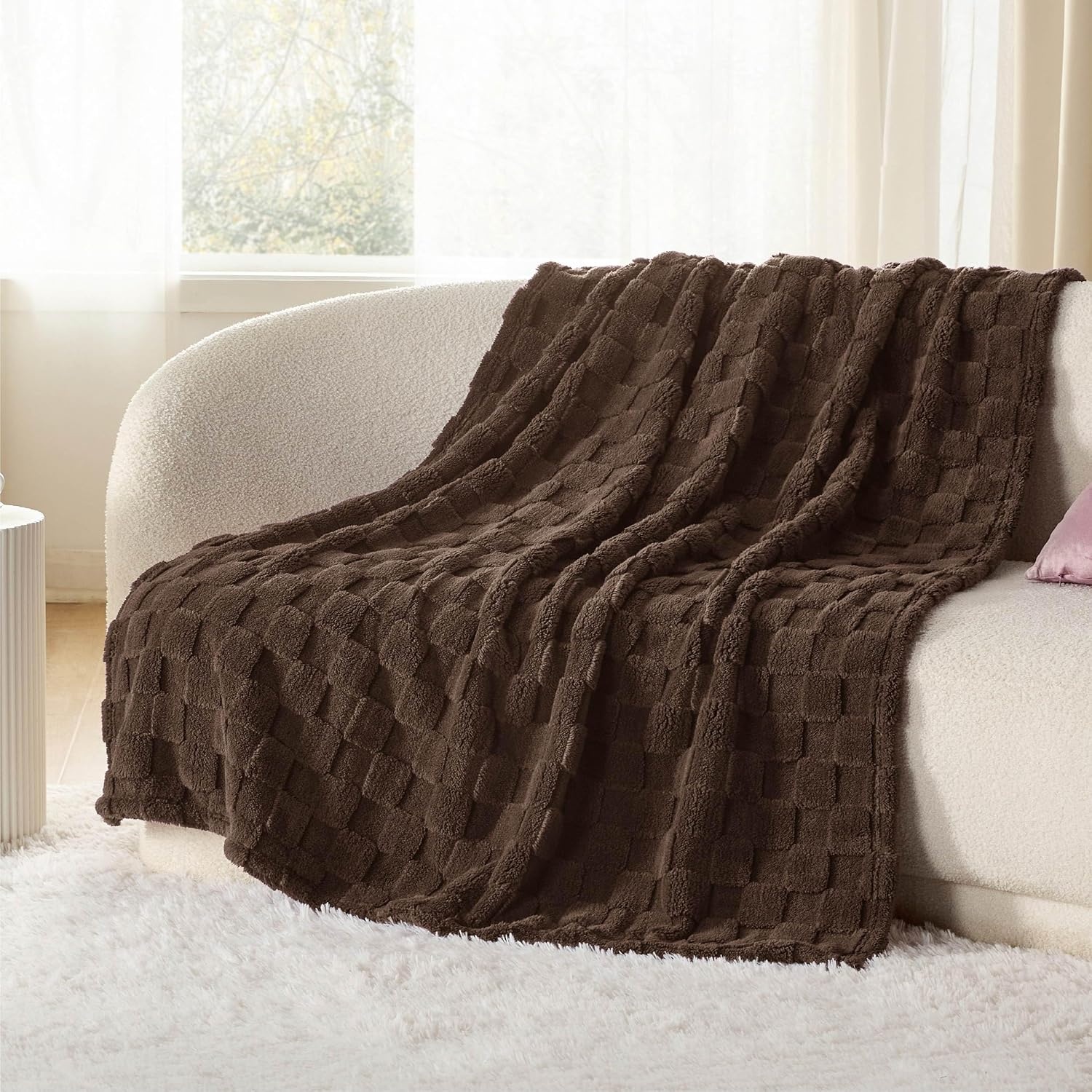 image:imageBedsure GentleSoft Sage Green Throw Blanket for Couch Checkered Cute Fleece Blankets Soft Cozy Summer Throw for Bedroom Home Decor Gifts for Mom Girls Green 50x60 InchesBrown