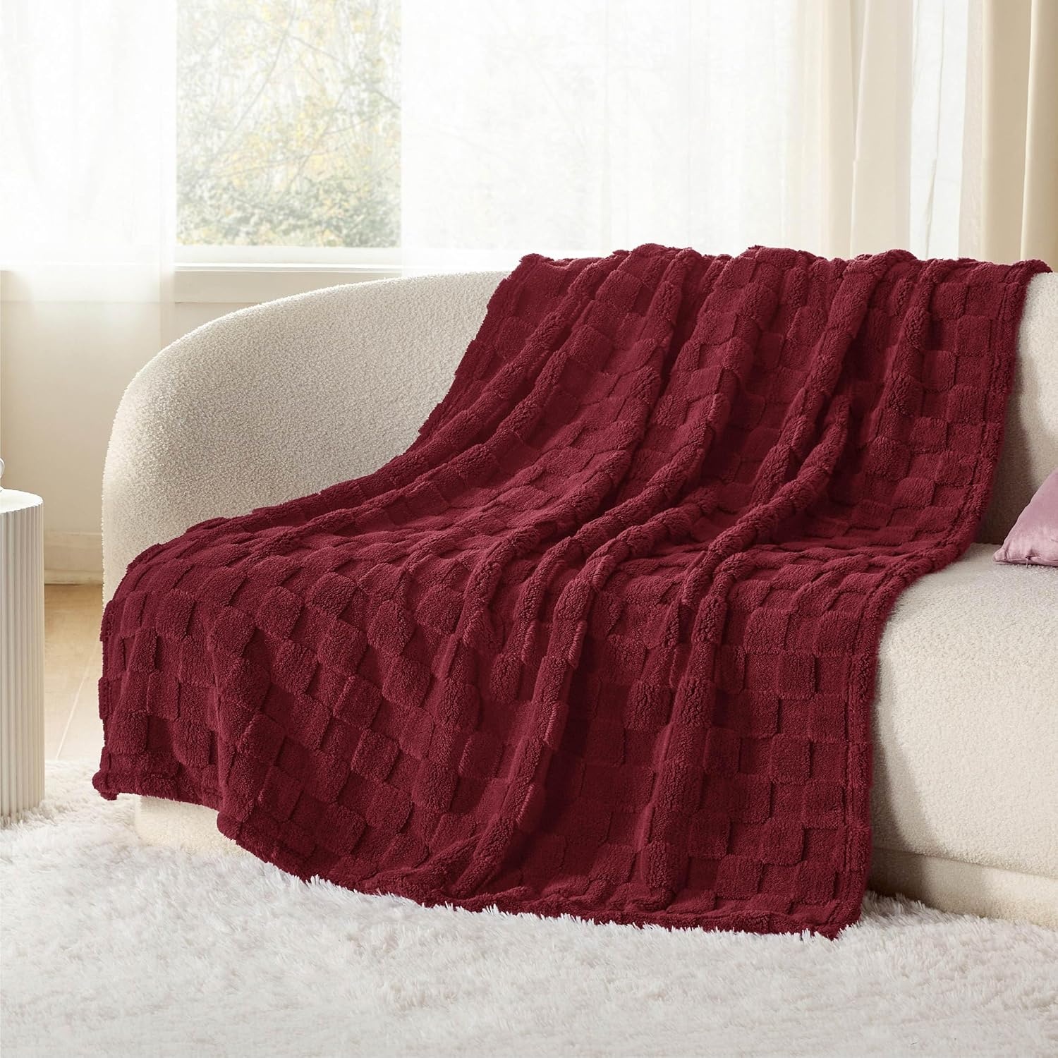 image:imageBedsure GentleSoft Sage Green Throw Blanket for Couch Checkered Cute Fleece Blankets Soft Cozy Summer Throw for Bedroom Home Decor Gifts for Mom Girls Green 50x60 InchesRed