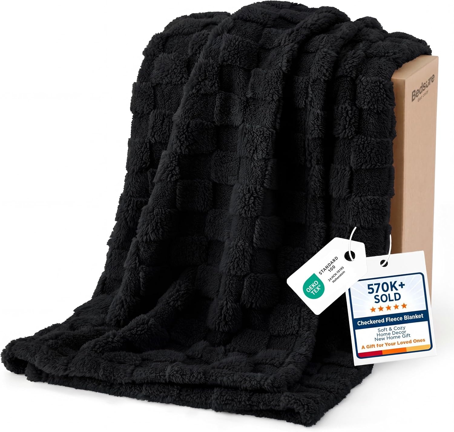 image:imageBedsure GentleSoft Sage Green Throw Blanket for Couch Checkered Cute Fleece Blankets Soft Cozy Summer Throw for Bedroom Home Decor Gifts for Mom Girls Green 50x60 InchesBlack