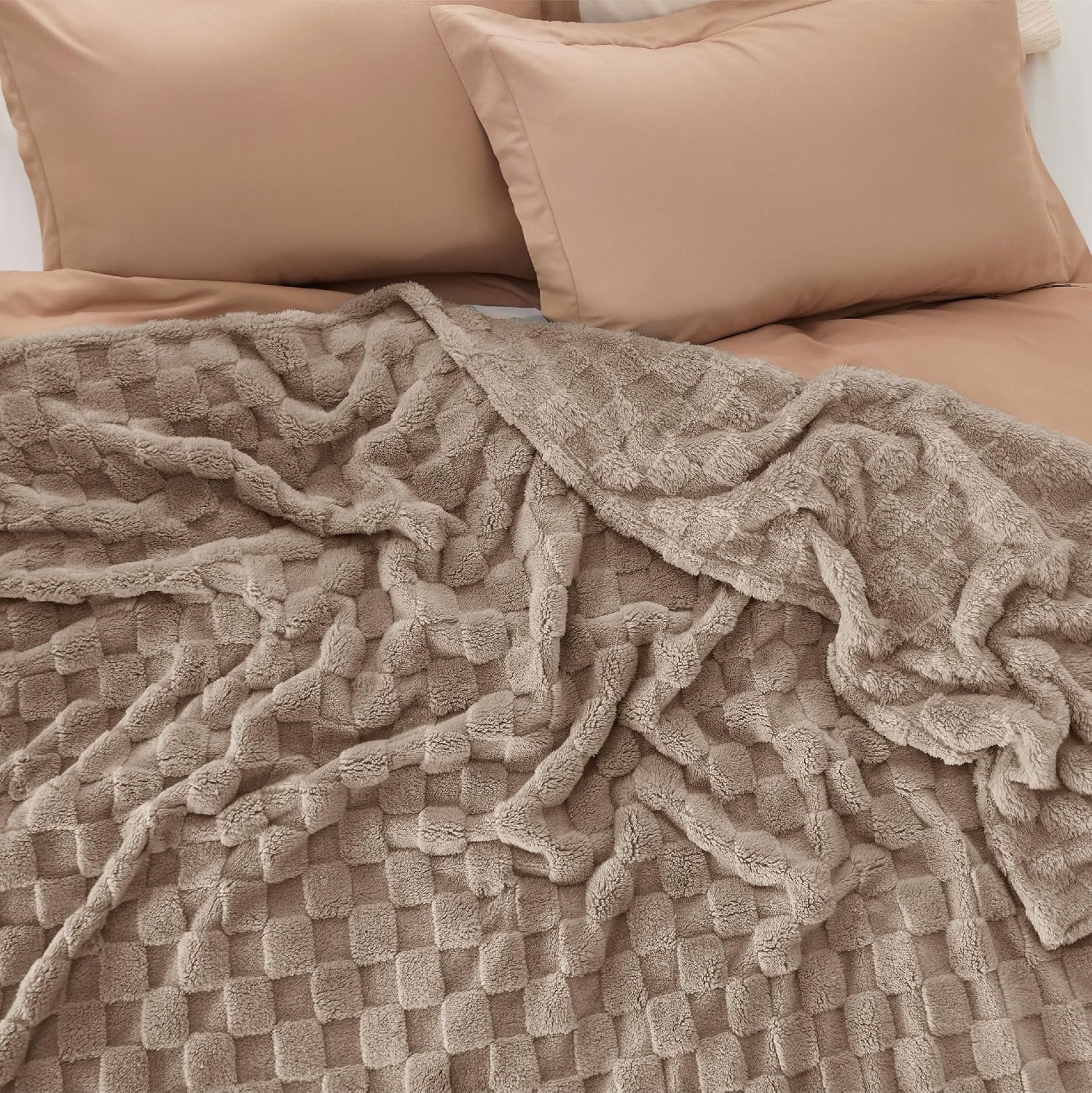 image:imageBedsure GentleSoft Sage Green Throw Blanket for Couch Checkered Cute Fleece Blankets Soft Cozy Summer Throw for Bedroom Home Decor Gifts for Mom Girls Green 50x60 Inches03 Light Brown