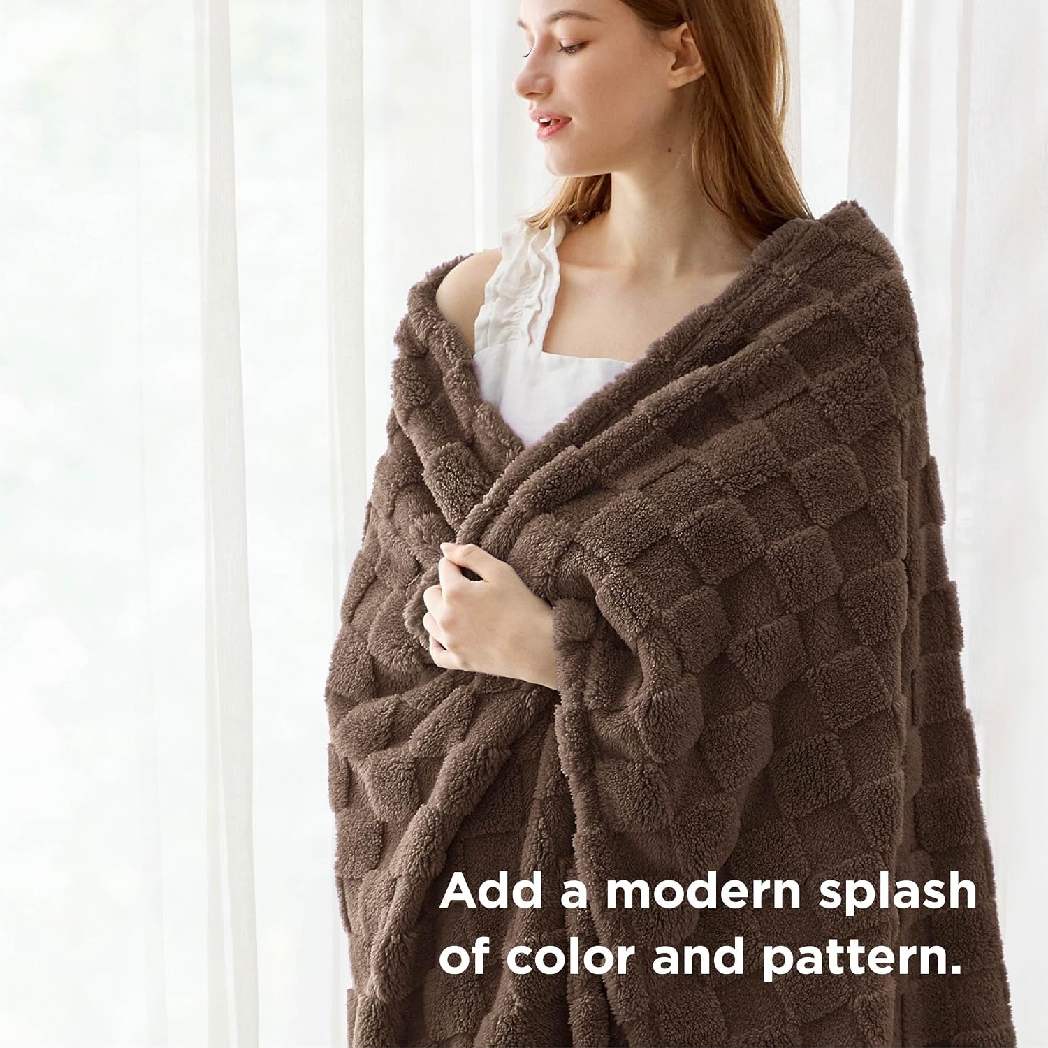 image:imageBedsure GentleSoft Sage Green Throw Blanket for Couch Checkered Cute Fleece Blankets Soft Cozy Summer Throw for Bedroom Home Decor Gifts for Mom Girls Green 50x60 InchesBrown
