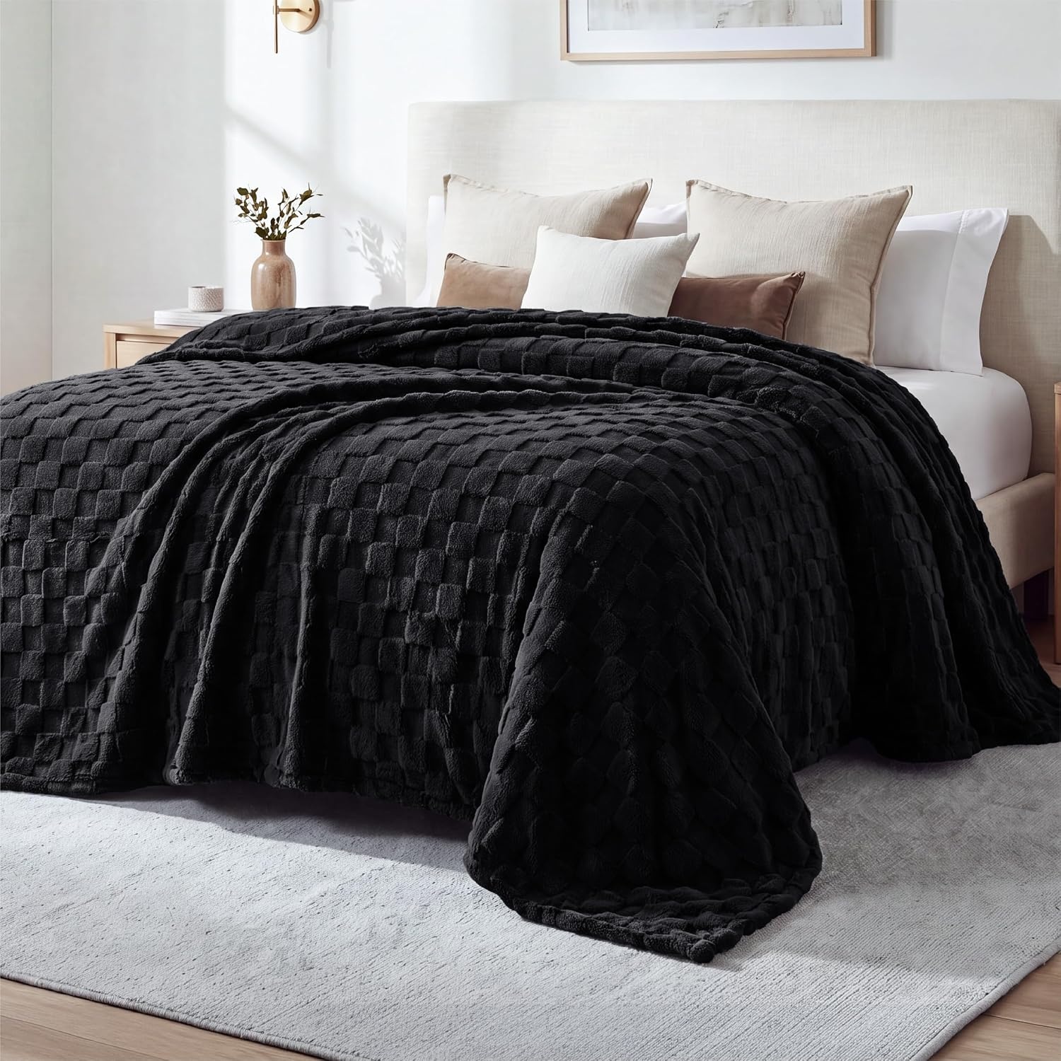 image:imageBedsure GentleSoft Sage Green Throw Blanket for Couch Checkered Cute Fleece Blankets Soft Cozy Summer Throw for Bedroom Home Decor Gifts for Mom Girls Green 50x60 InchesBlack