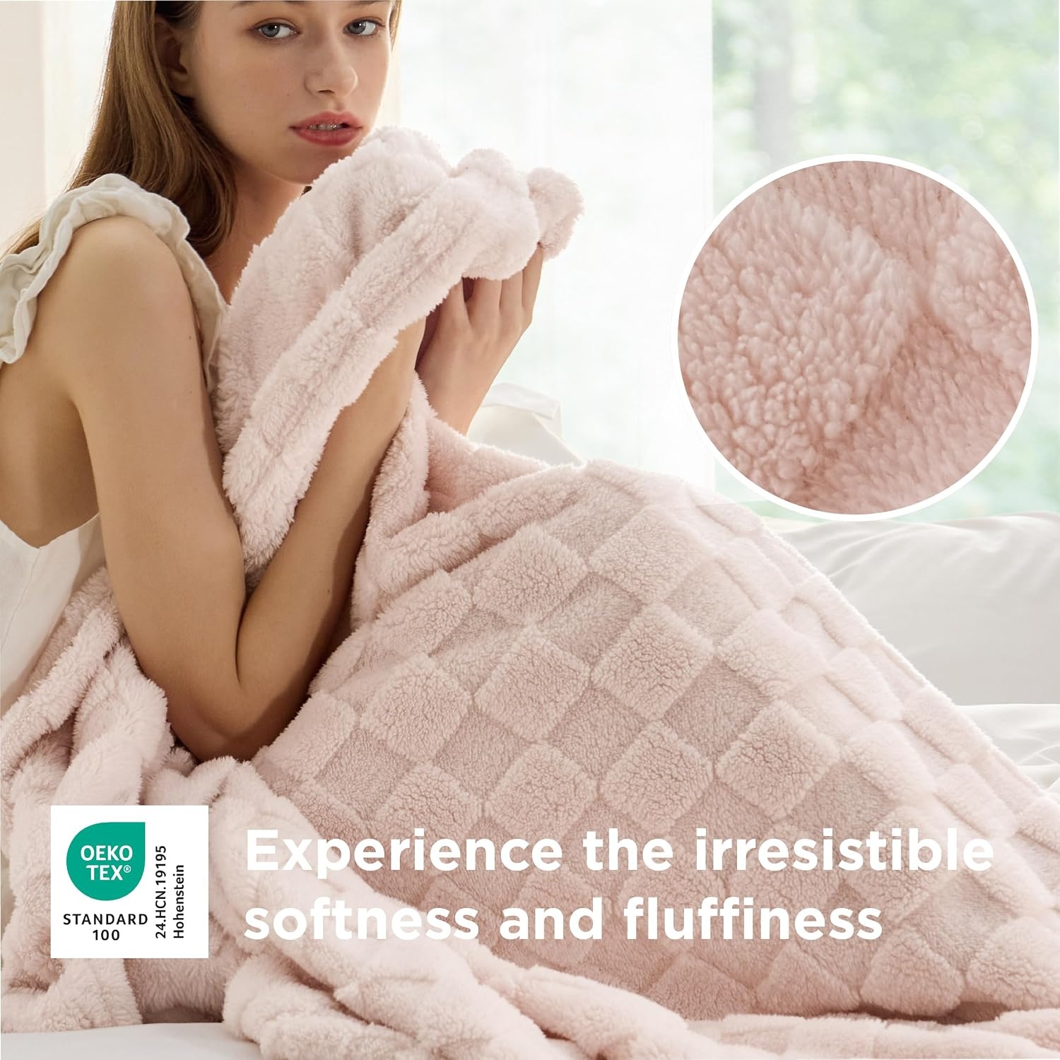 image:imageBedsure GentleSoft Sage Green Throw Blanket for Couch Checkered Cute Fleece Blankets Soft Cozy Summer Throw for Bedroom Home Decor Gifts for Mom Girls Green 50x60 InchesLight Pink