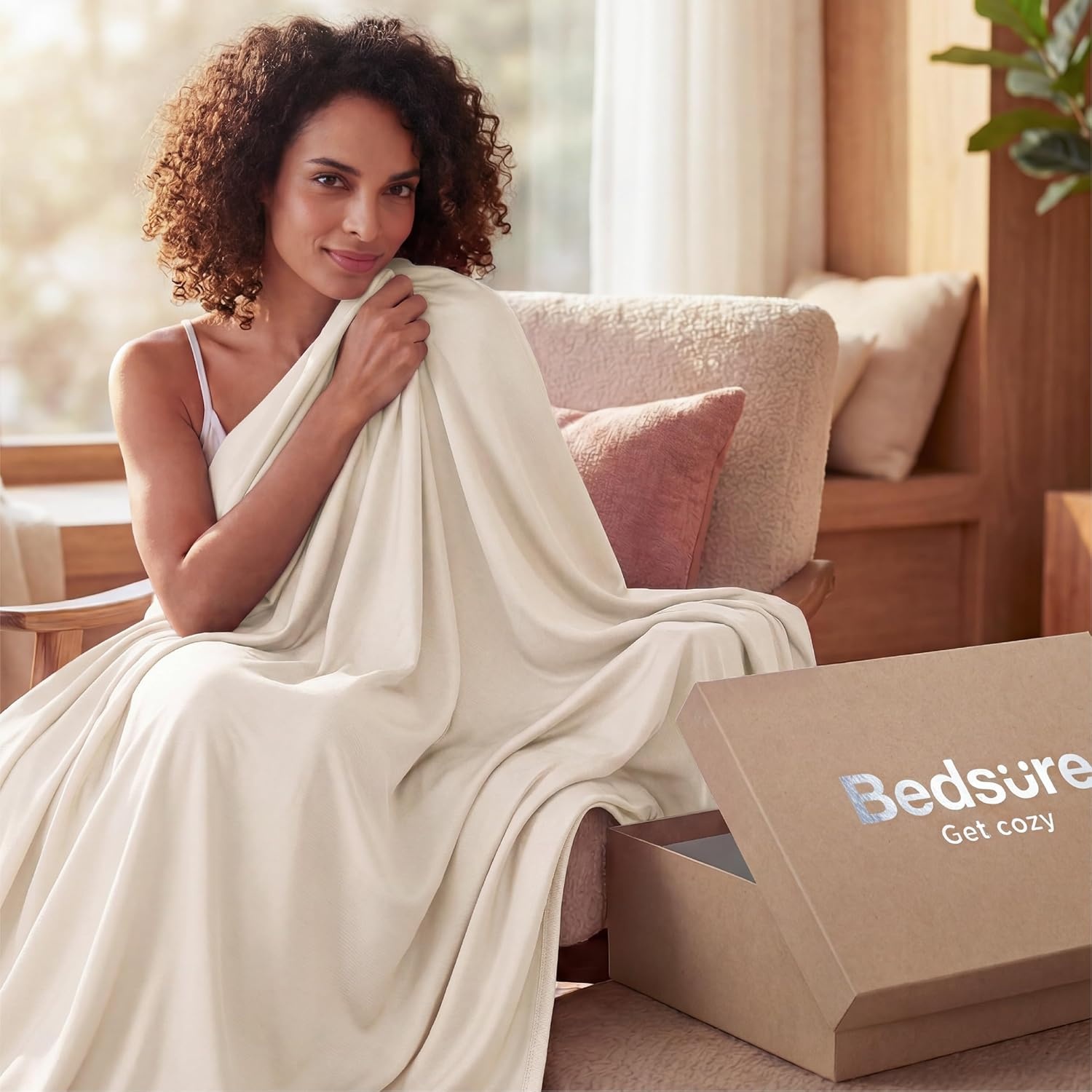 image:imageBedsure Lightweight Cold Blanket for Summer Bed Cooling Blanket Queen Size for Hot Sleepers Ice Cool Essentials for Hot Nights Breathable Thin Bedding for Teens Adults Navy 90 x 90Oat Milk