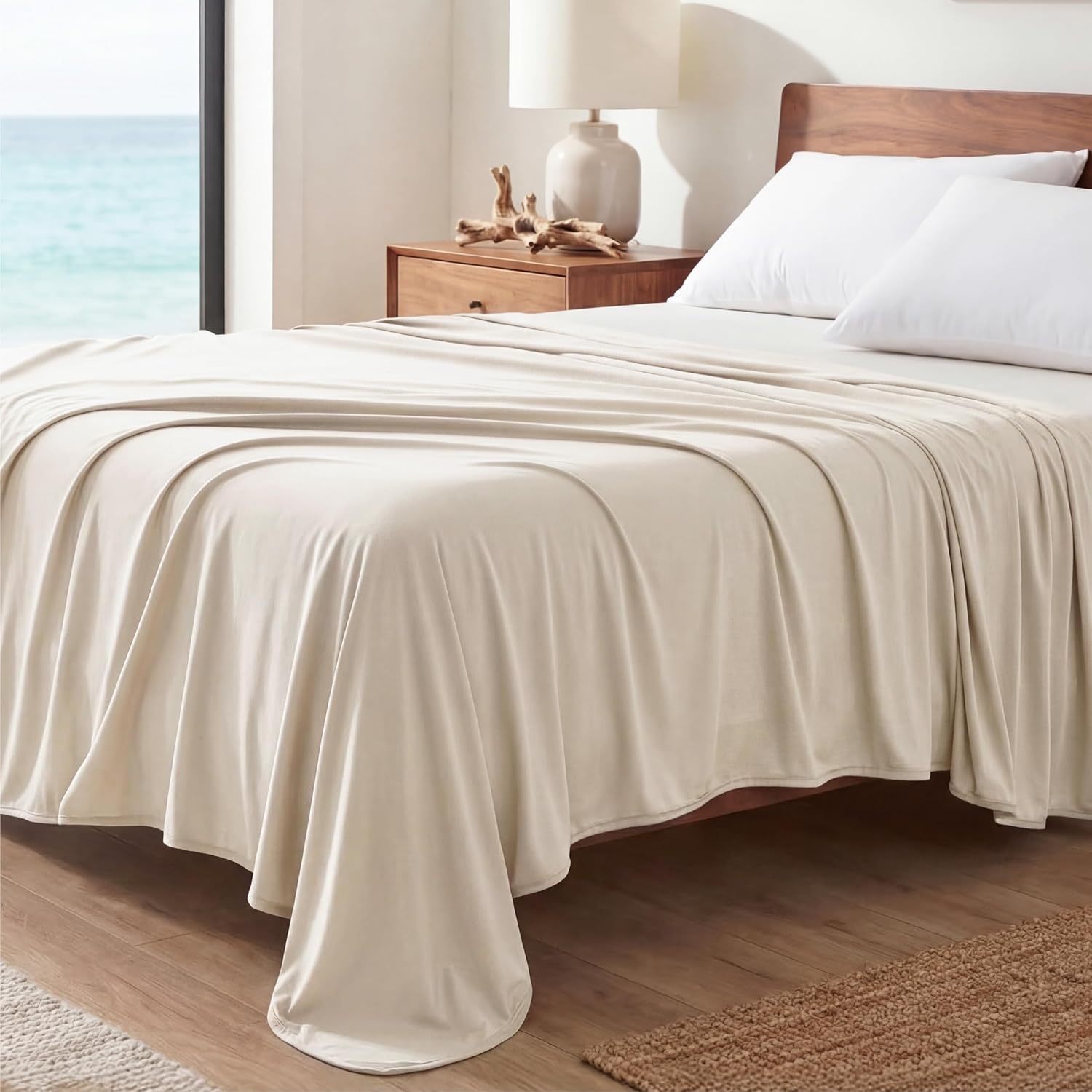 image:imageBedsure Lightweight Cold Blanket for Summer Bed Cooling Blanket Queen Size for Hot Sleepers Ice Cool Essentials for Hot Nights Breathable Thin Bedding for Teens Adults Navy 90 x 90Oat Milk