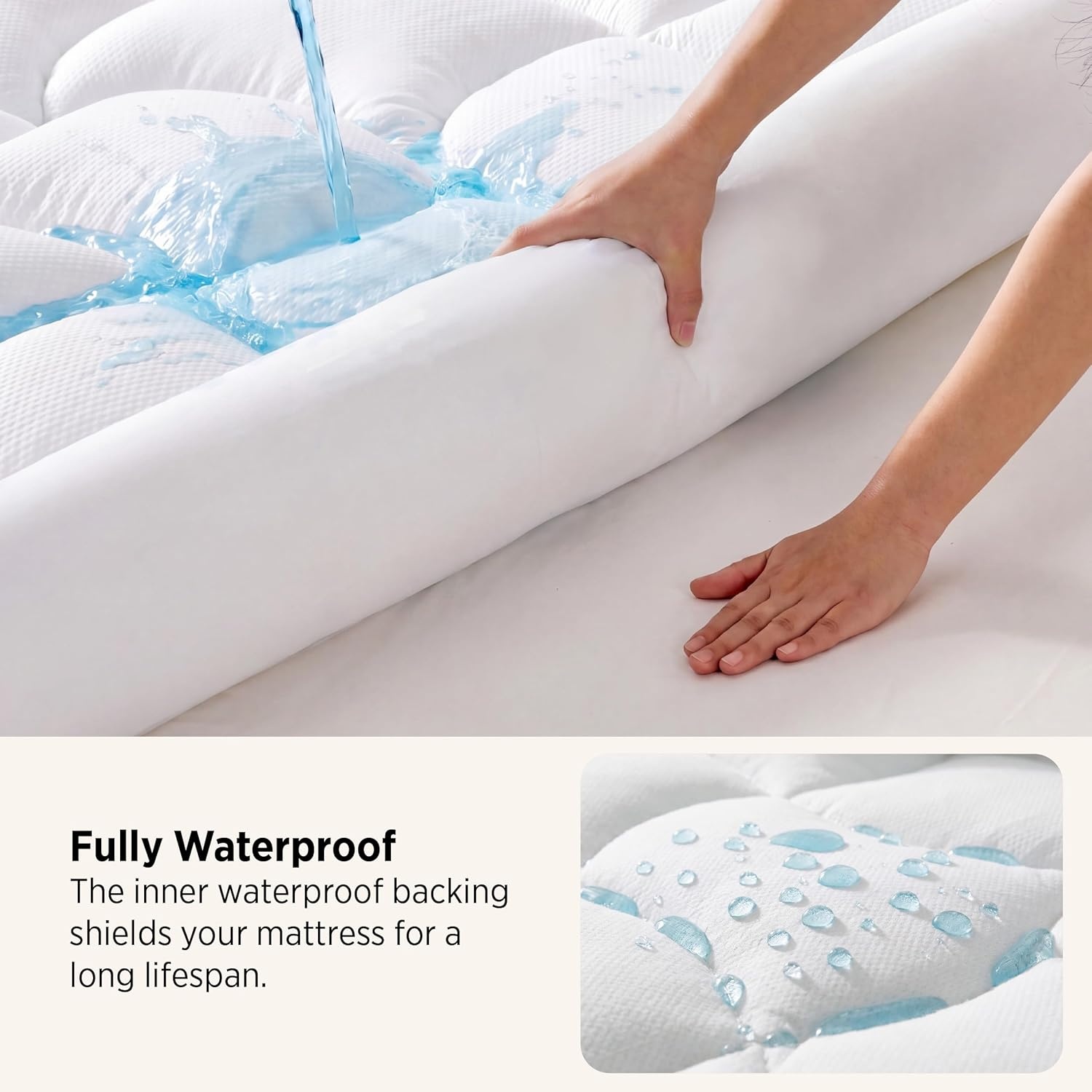 image:imageBedsure Pillow Top Mattress Topper QueenWaterproof Mattress Protector with 821 Inches Deep Pocket 800 GSM Extra Thick Mattress Topper Queen Size Bed Soft Cover Bed Topper for Home Hotel WhiteWhite