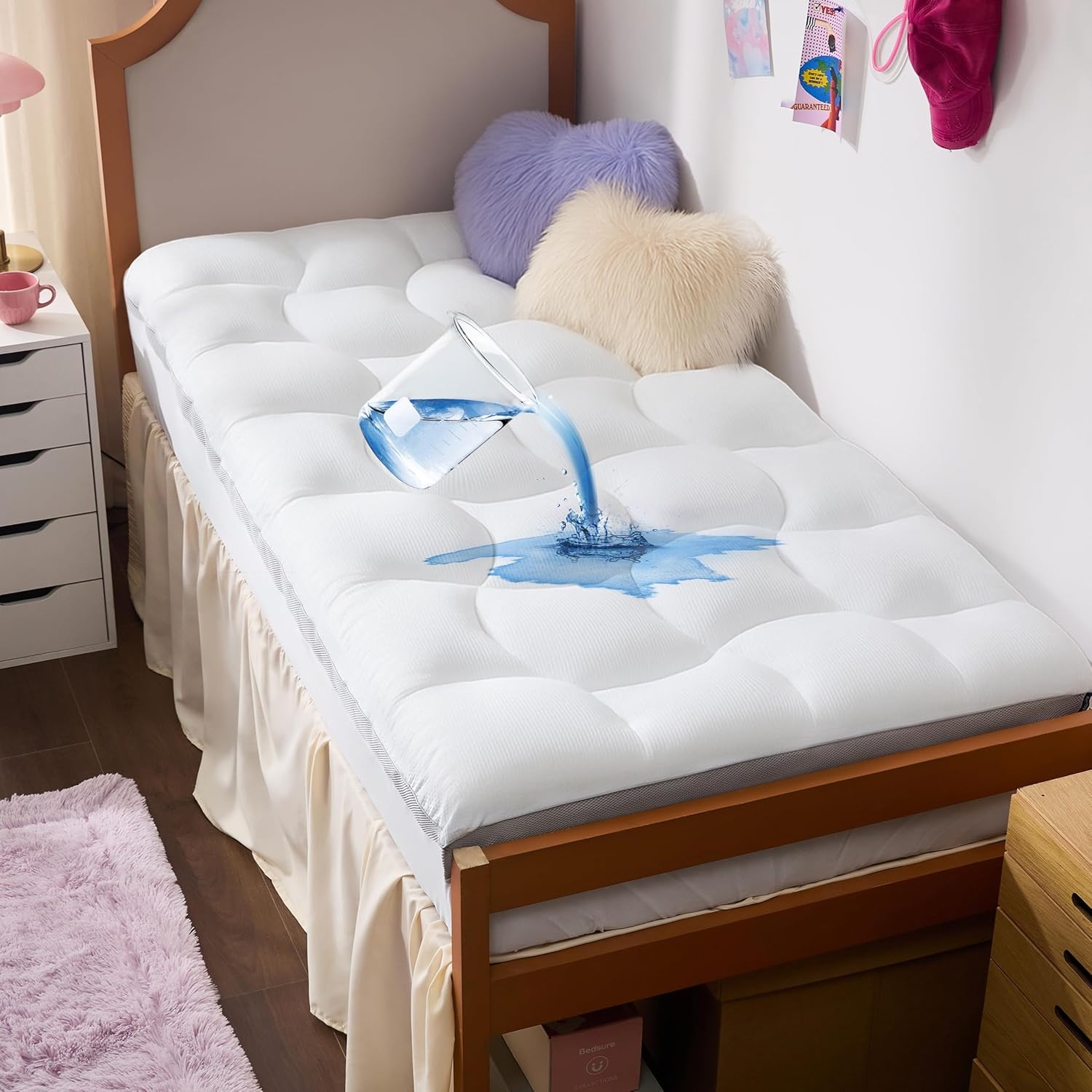 image:imageBedsure Pillow Top Mattress Topper QueenWaterproof Mattress Protector with 821 Inches Deep Pocket 800 GSM Extra Thick Mattress Topper Queen Size Bed Soft Cover Bed Topper for Home Hotel WhiteWhite