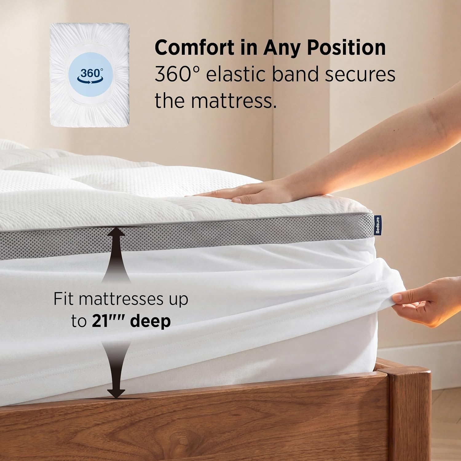 image:imageBedsure Pillow Top Mattress Topper QueenWaterproof Mattress Protector with 821 Inches Deep Pocket 800 GSM Extra Thick Mattress Topper Queen Size Bed Soft Cover Bed Topper for Home Hotel WhiteWhite