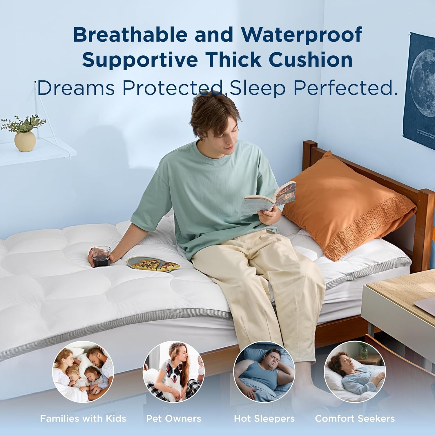 image:imageBedsure Pillow Top Mattress Topper QueenWaterproof Mattress Protector with 821 Inches Deep Pocket 800 GSM Extra Thick Mattress Topper Queen Size Bed Soft Cover Bed Topper for Home Hotel WhiteWhite