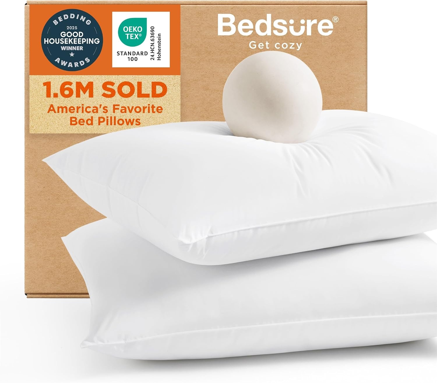 image:imageBedsure Pillows King Size Set of 4 Hotel Collection Bed Pillows for Sleeping with Down Alternative Filling Soft Support for Back Stomach or Side Sleepers King 48x19 White 4 PackSoft2PK