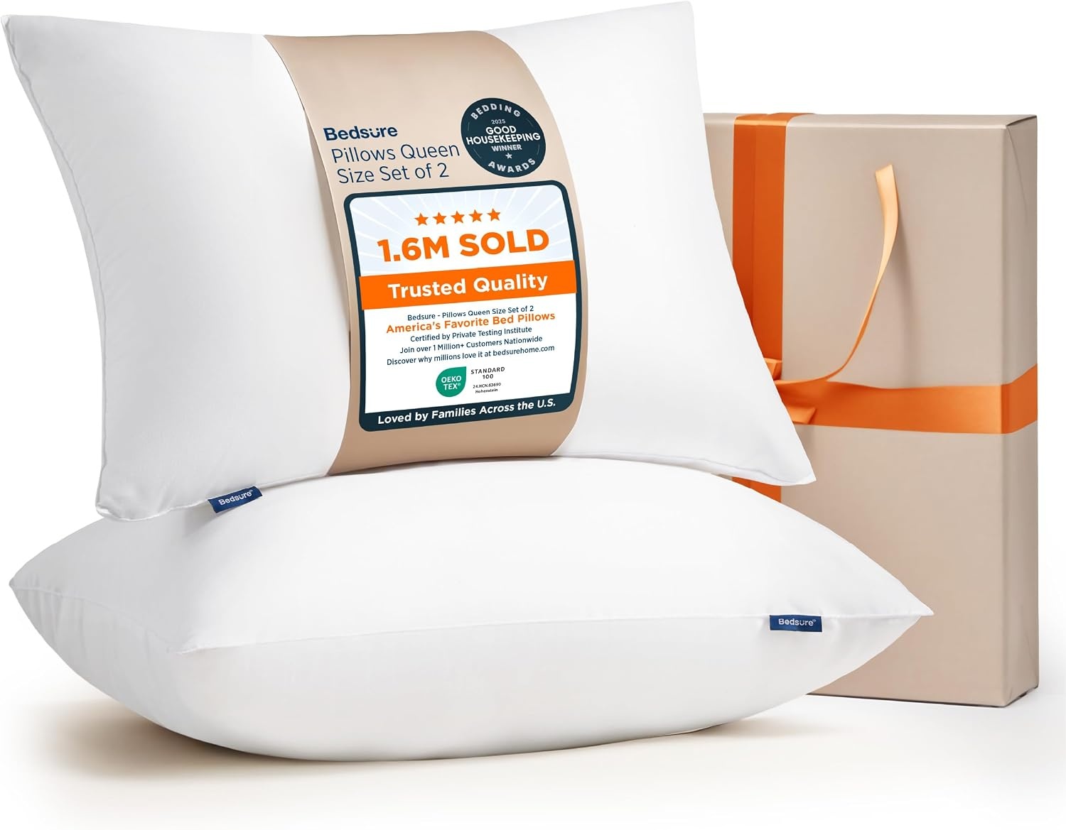 image:imageBedsure Pillows King Size Set of 4 Hotel Collection Bed Pillows for Sleeping with Down Alternative Filling Soft Support for Back Stomach or Side Sleepers King 48x19 White 4 PackSoft2PK