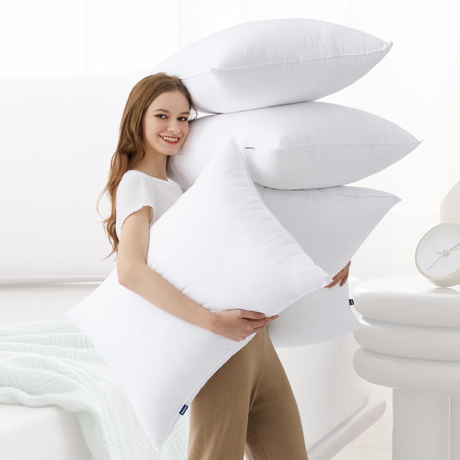 image:imageBedsure Pillows King Size Set of 4 Hotel Collection Bed Pillows for Sleeping with Down Alternative Filling Soft Support for Back Stomach or Side Sleepers King 48x19 White 4 PackSoft4PK