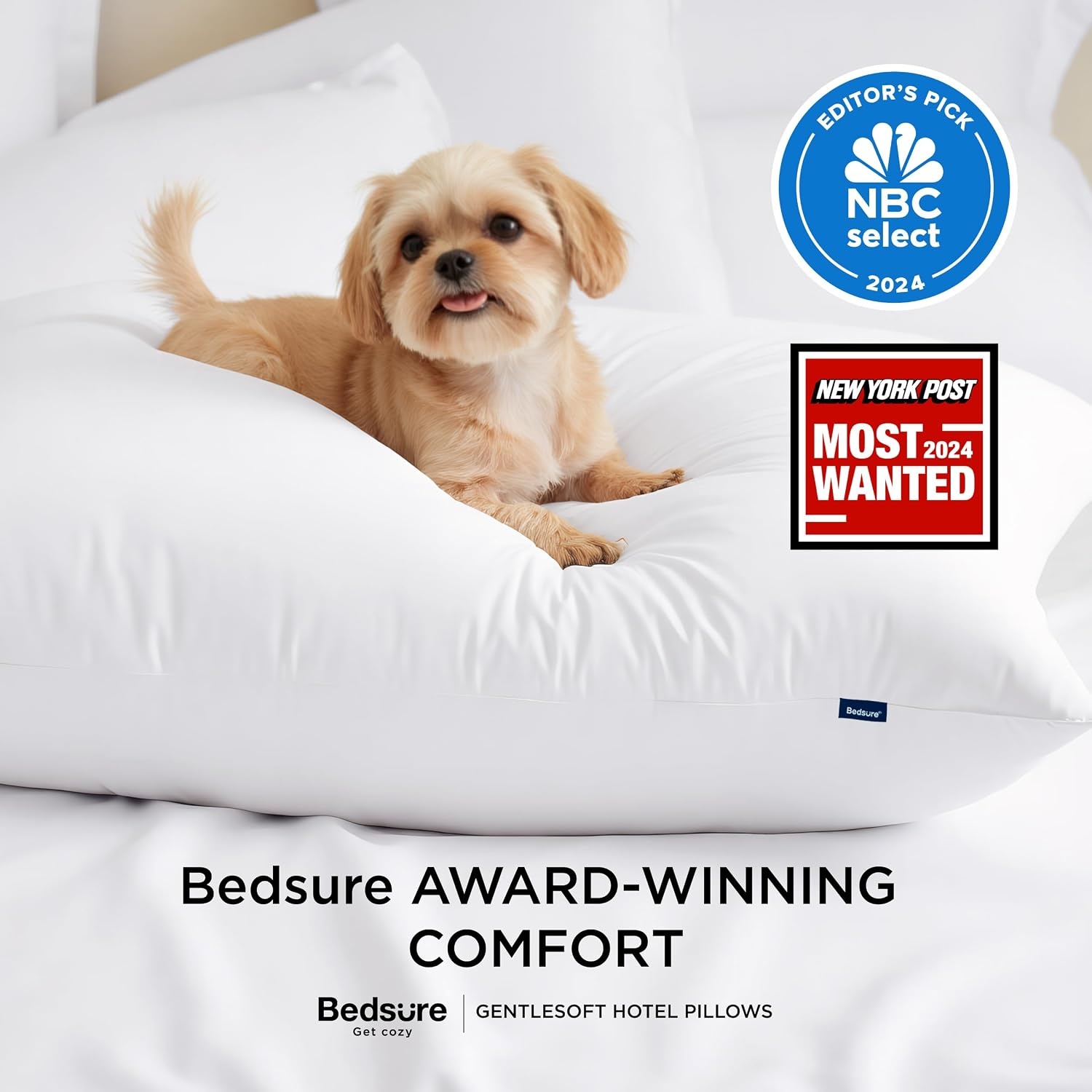 image:imageBedsure Pillows King Size Set of 4 Hotel Collection Bed Pillows for Sleeping with Down Alternative Filling Soft Support for Back Stomach or Side Sleepers King 48x19 White 4 PackSoft2PK