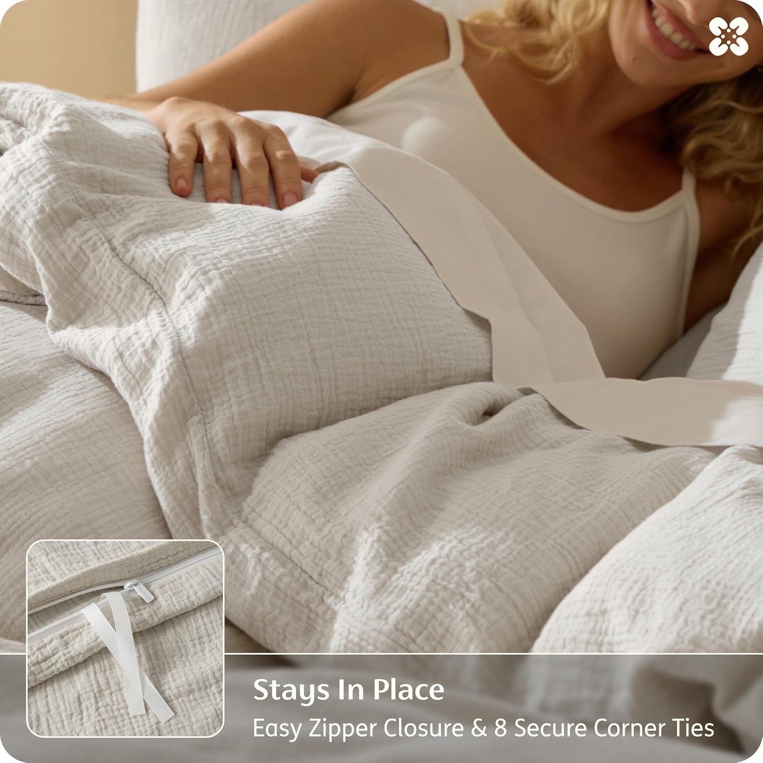 image:imageBedsure PureWoven 100 Cotton Muslin Duvet Cover Queen Gauze Bedding Set UltraSoft MoistureWicking Breathable SkinFriendly Lightweight AllSeason Softens After Wash Olive Green 90x9002 Muslin Linen No Comforter
