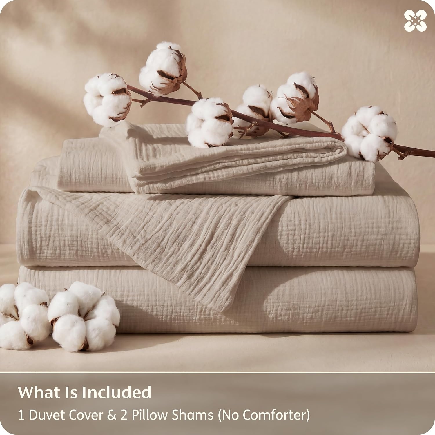 image:imageBedsure PureWoven 100 Cotton Muslin Duvet Cover Queen Gauze Bedding Set UltraSoft MoistureWicking Breathable SkinFriendly Lightweight AllSeason Softens After Wash Olive Green 90x9005 Muslin Light Brown No Comforter