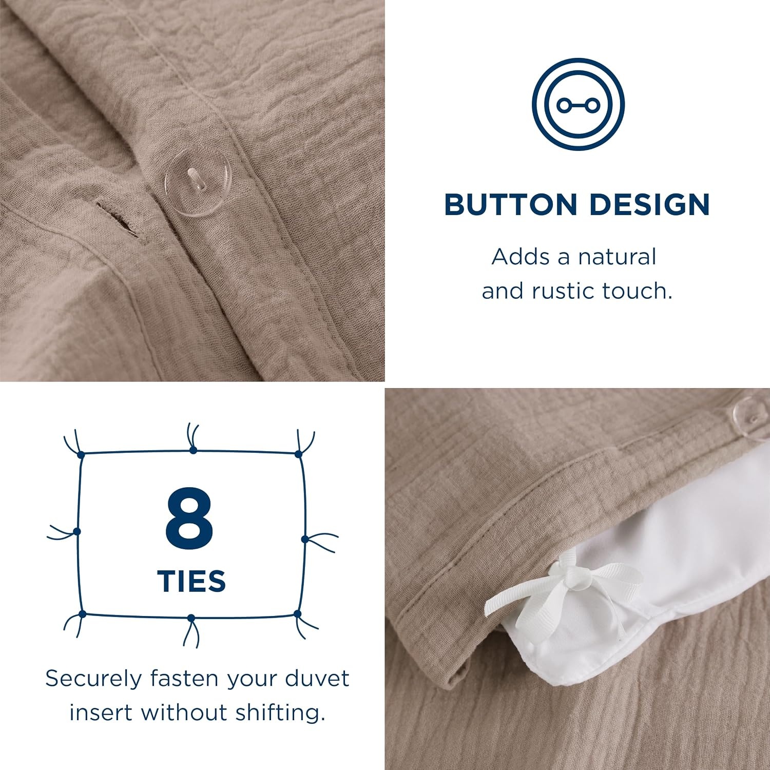 image:imageBedsure PureWoven 100 Cotton Muslin Duvet Cover Queen Gauze Bedding Set UltraSoft MoistureWicking Breathable SkinFriendly Lightweight AllSeason Softens After Wash Olive Green 90x9005 Muslin Light Brown No Comforter