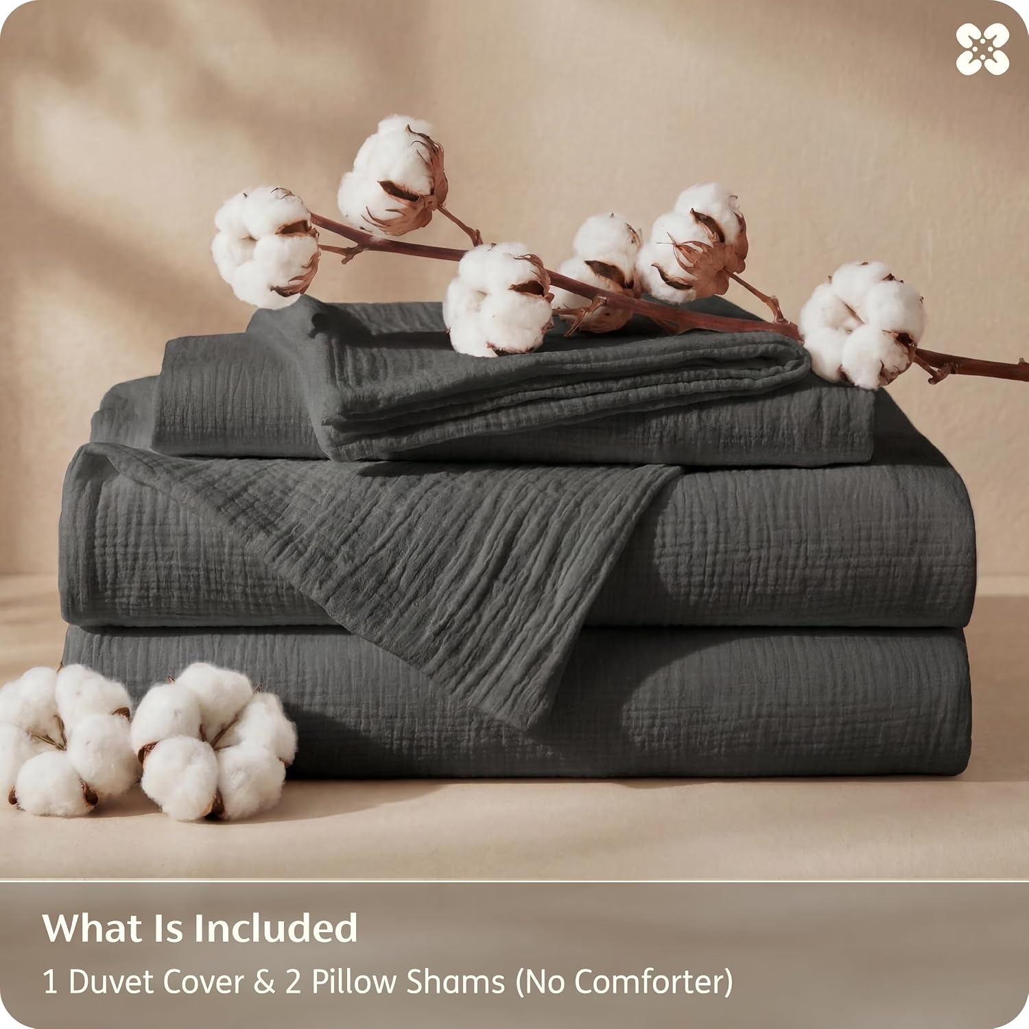 image:imageBedsure PureWoven 100 Cotton Muslin Duvet Cover Queen Gauze Bedding Set UltraSoft MoistureWicking Breathable SkinFriendly Lightweight AllSeason Softens After Wash Olive Green 90x9003 Muslin Dark Grey No Comforter