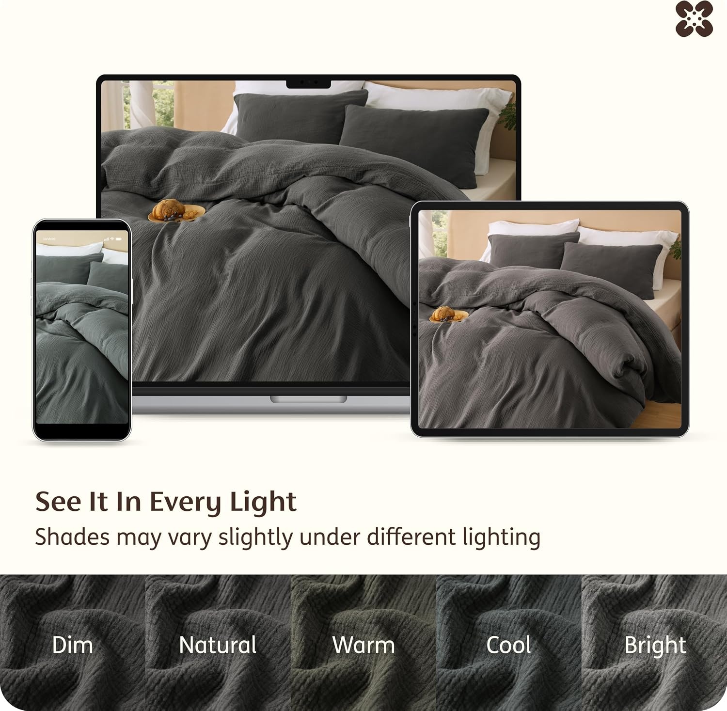 image:imageBedsure PureWoven 100 Cotton Muslin Duvet Cover Queen Gauze Bedding Set UltraSoft MoistureWicking Breathable SkinFriendly Lightweight AllSeason Softens After Wash Olive Green 90x9003 Muslin Dark Grey No Comforter