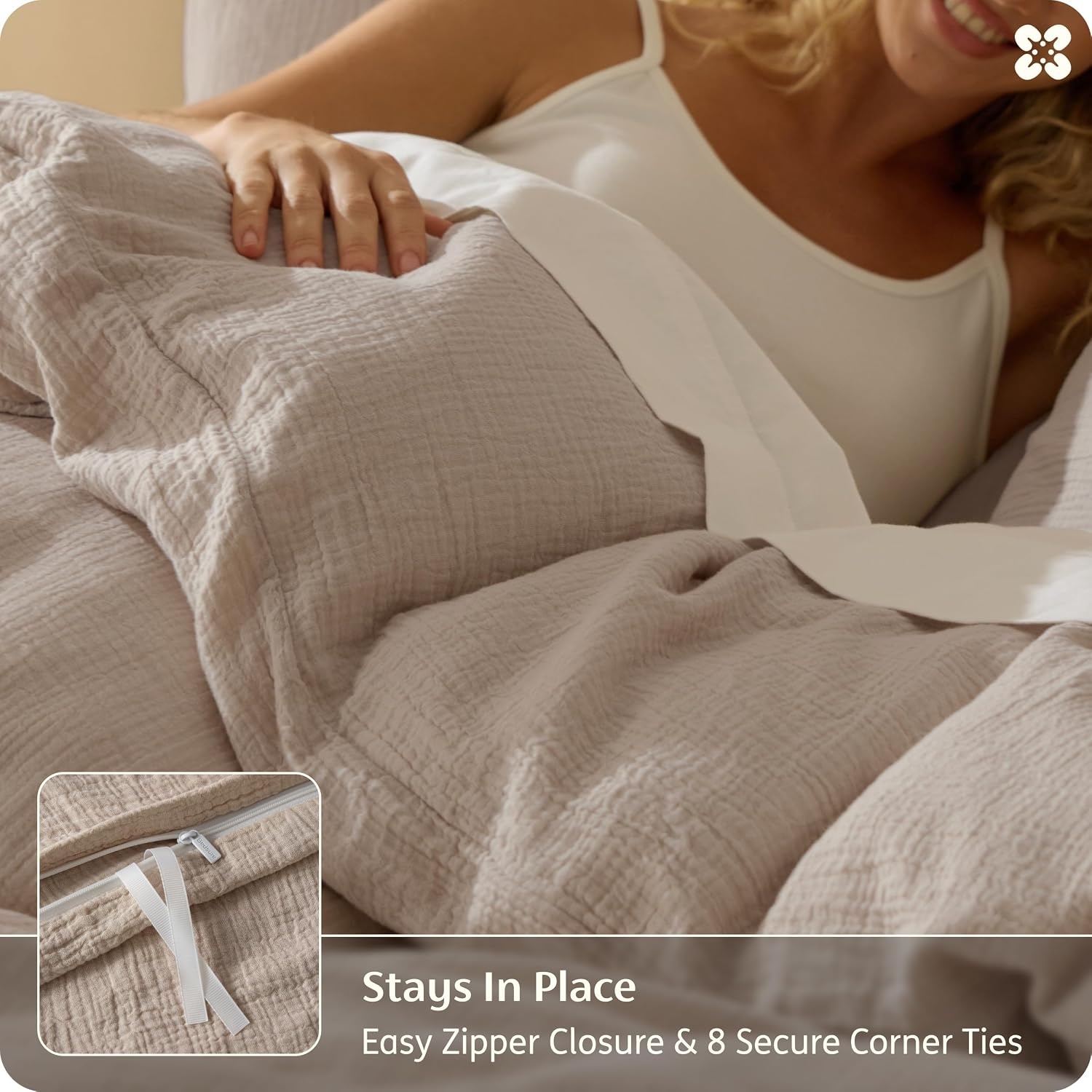 image:imageBedsure PureWoven 100 Cotton Muslin Duvet Cover Queen Gauze Bedding Set UltraSoft MoistureWicking Breathable SkinFriendly Lightweight AllSeason Softens After Wash Olive Green 90x9005 Muslin Light Brown No Comforter