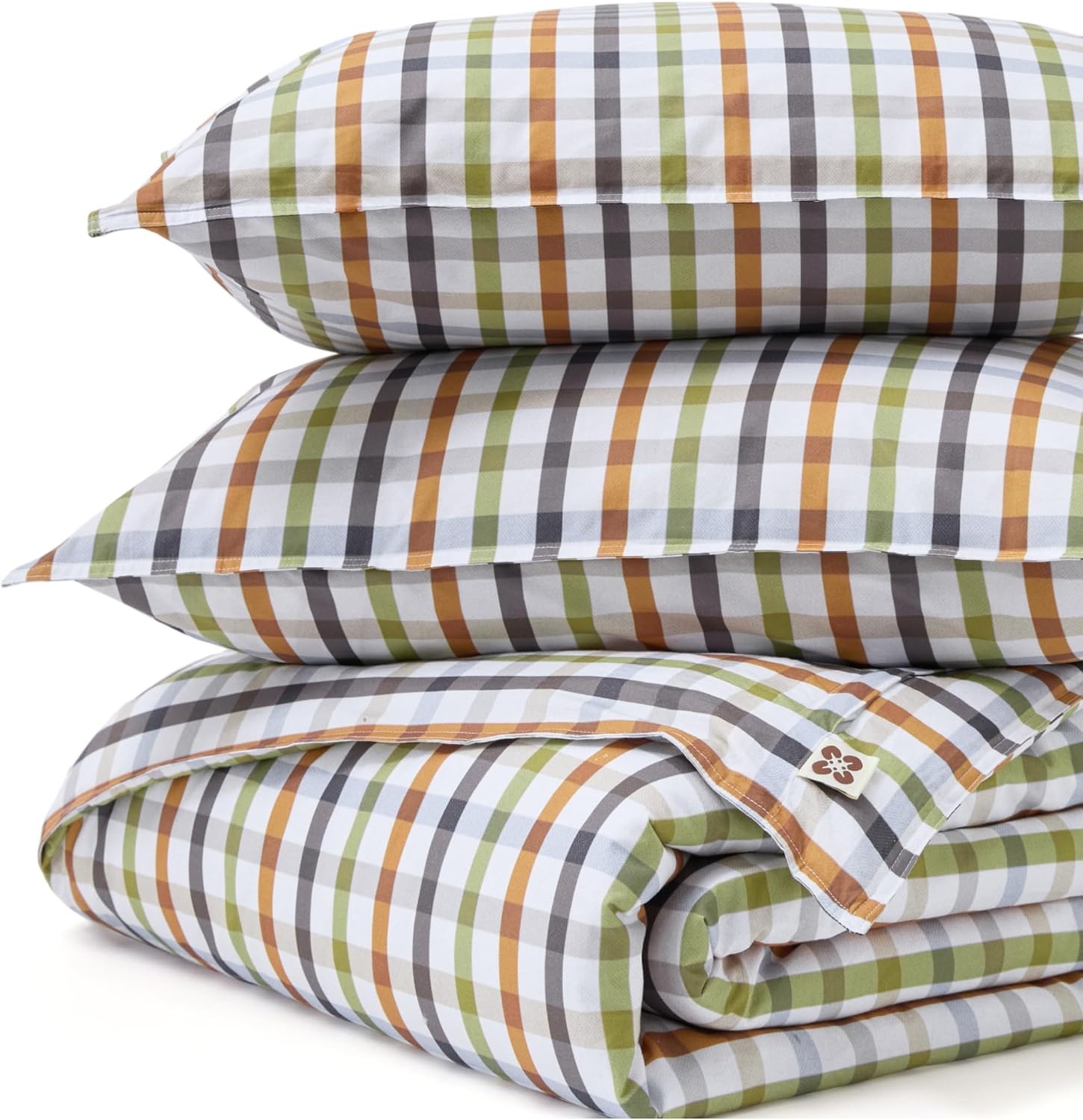 image:imageBedsure PureWoven 100 Cotton Striped Duvet Cover Set Queen TanWhite Washed Cotton LinenLike Texture Breathable Zipper Closure Machine Washable 3 Pieces with 2 Pillow Shams 90 X 9015 Warm Gingham No Comforter