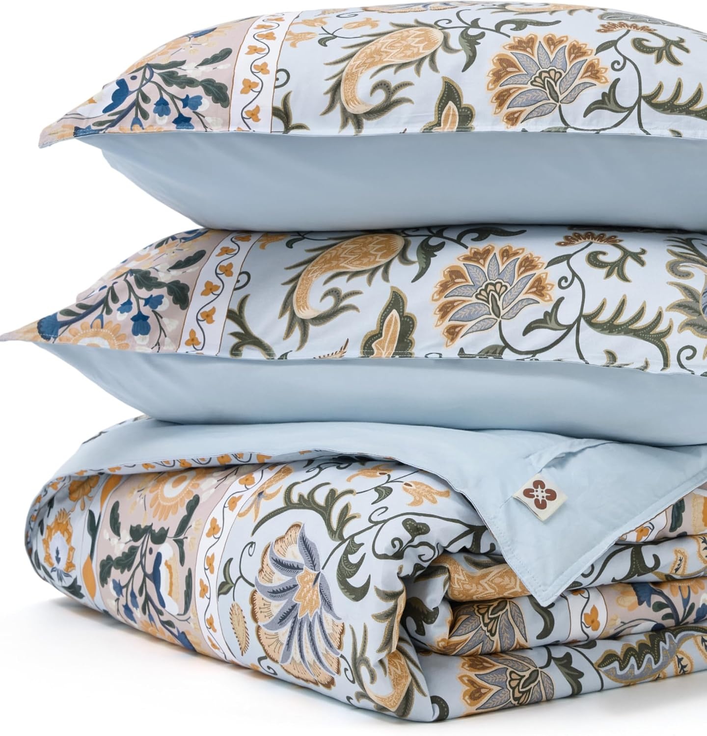 image:imageBedsure PureWoven 100 Cotton Striped Duvet Cover Set Queen TanWhite Washed Cotton LinenLike Texture Breathable Zipper Closure Machine Washable 3 Pieces with 2 Pillow Shams 90 X 9001 Vintage Blue Boho No Comforter
