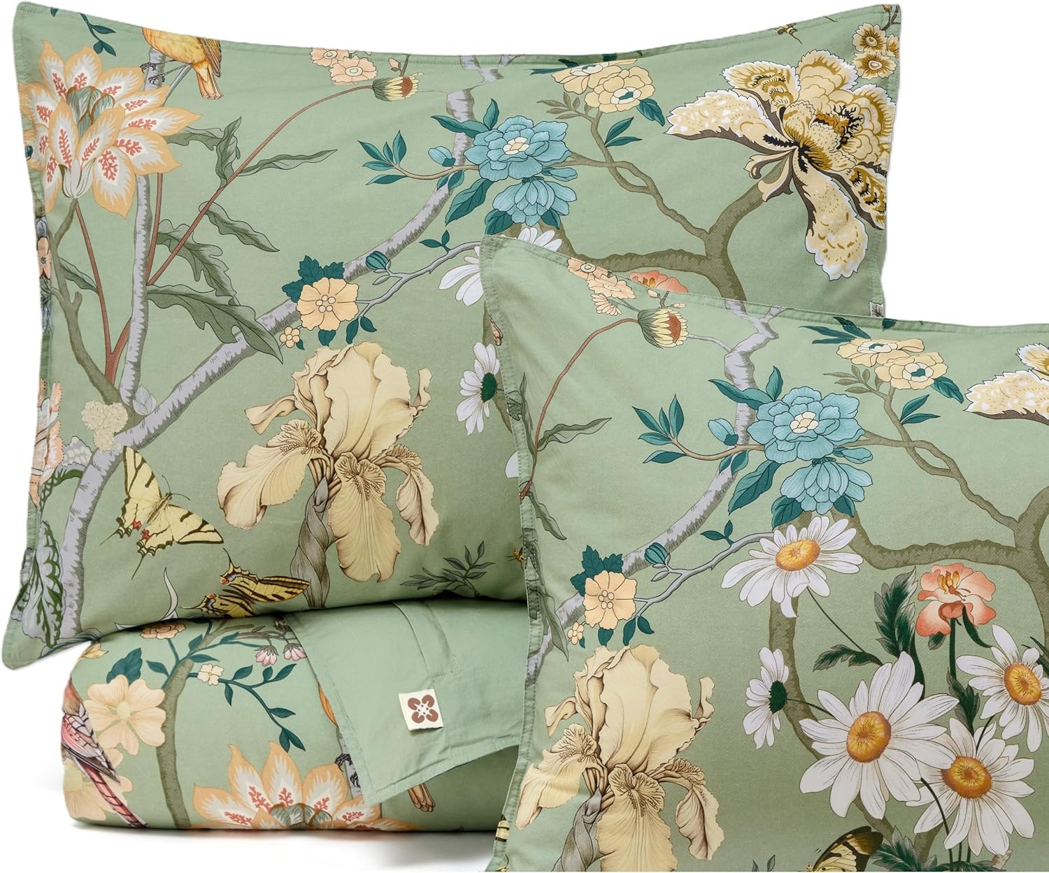 image:imageBedsure PureWoven 100 Cotton Striped Duvet Cover Set Queen TanWhite Washed Cotton LinenLike Texture Breathable Zipper Closure Machine Washable 3 Pieces with 2 Pillow Shams 90 X 9006 Green Garden No Comforter