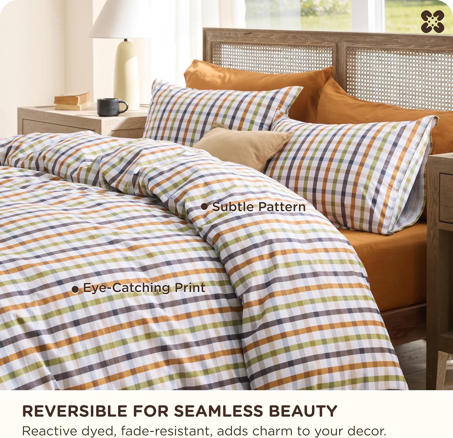 image:imageBedsure PureWoven 100 Cotton Striped Duvet Cover Set Queen TanWhite Washed Cotton LinenLike Texture Breathable Zipper Closure Machine Washable 3 Pieces with 2 Pillow Shams 90 X 9015 Warm Gingham No Comforter