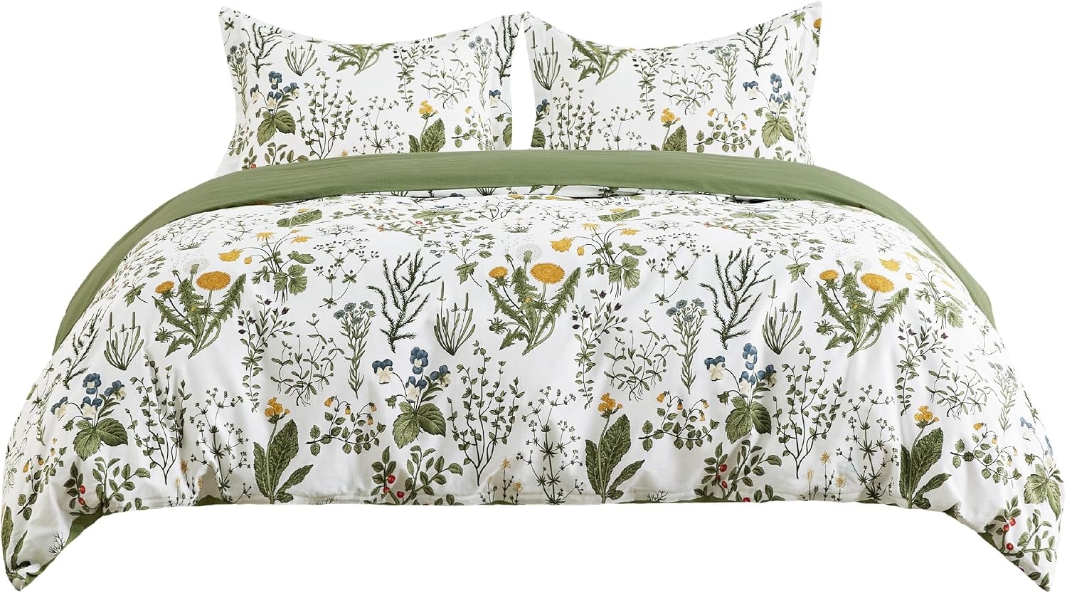 image:imageBedsure PureWoven 100 Cotton Striped Duvet Cover Set Queen TanWhite Washed Cotton LinenLike Texture Breathable Zipper Closure Machine Washable 3 Pieces with 2 Pillow Shams 90 X 9000 Green No Comforter
