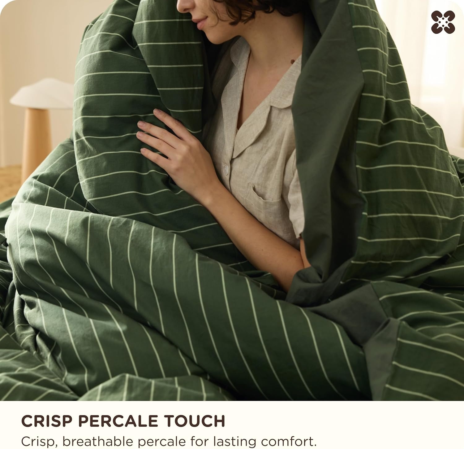 image:imageBedsure PureWoven 100 Cotton Striped Duvet Cover Set Queen TanWhite Washed Cotton LinenLike Texture Breathable Zipper Closure Machine Washable 3 Pieces with 2 Pillow Shams 90 X 9010 Olive Green Stripes No Comforter