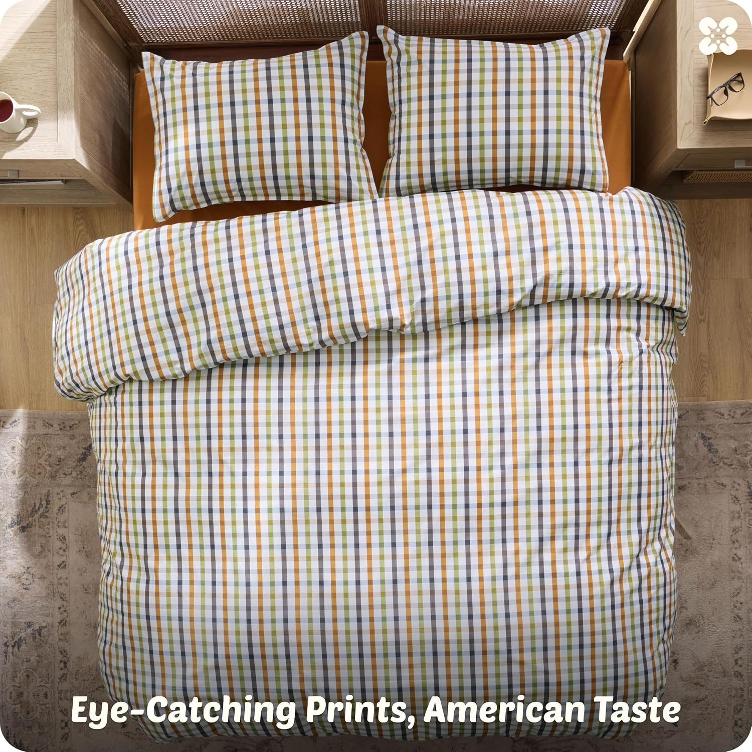 image:imageBedsure PureWoven 100 Cotton Striped Duvet Cover Set Queen TanWhite Washed Cotton LinenLike Texture Breathable Zipper Closure Machine Washable 3 Pieces with 2 Pillow Shams 90 X 9015 Warm Gingham No Comforter