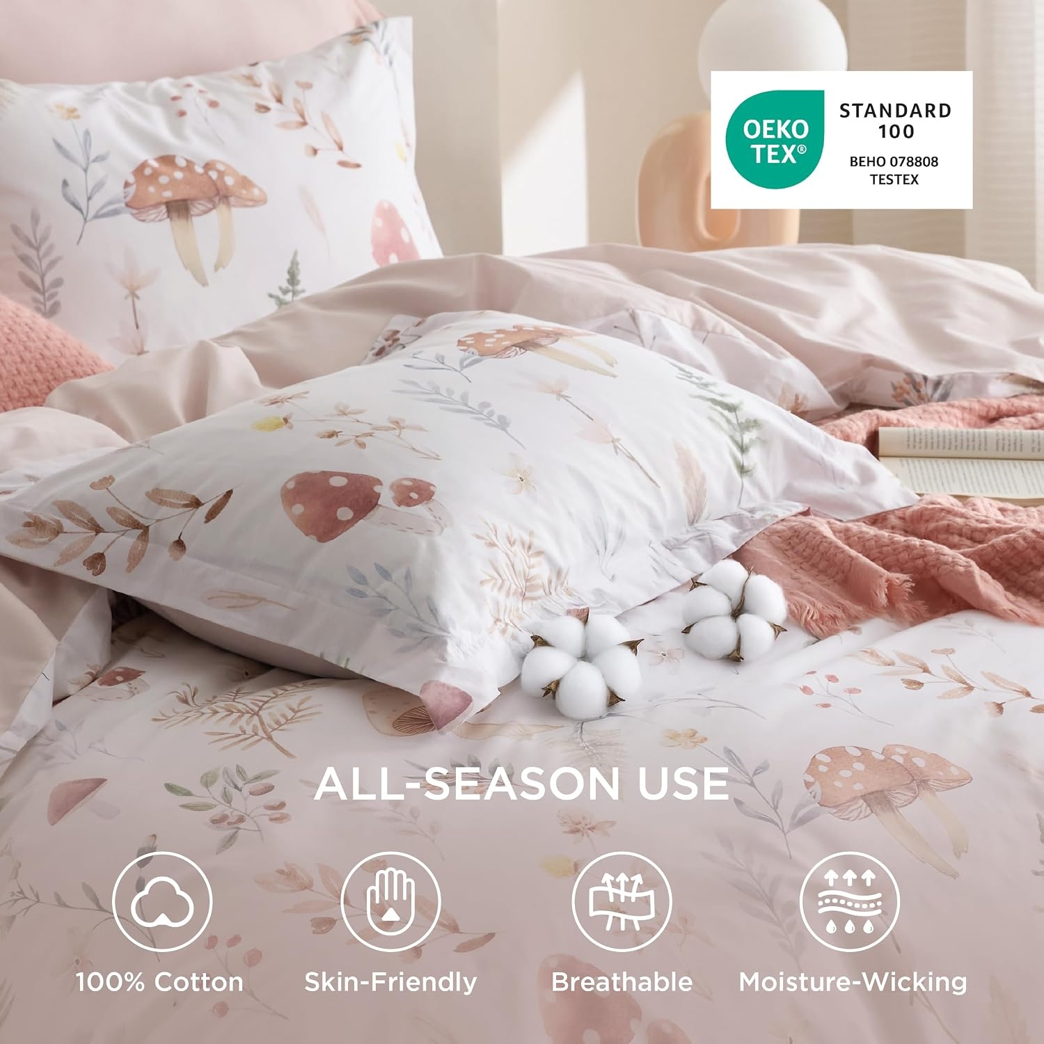 image:imageBedsure PureWoven 100 Cotton Striped Duvet Cover Set Queen TanWhite Washed Cotton LinenLike Texture Breathable Zipper Closure Machine Washable 3 Pieces with 2 Pillow Shams 90 X 9022 Shell No Comforter