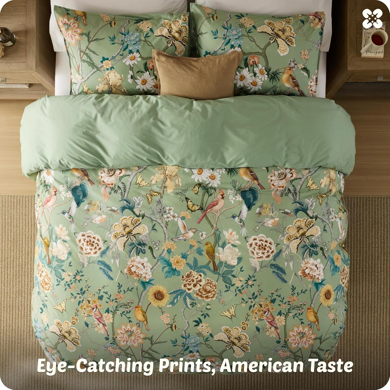 image:imageBedsure PureWoven 100 Cotton Striped Duvet Cover Set Queen TanWhite Washed Cotton LinenLike Texture Breathable Zipper Closure Machine Washable 3 Pieces with 2 Pillow Shams 90 X 9006 Green Garden No Comforter