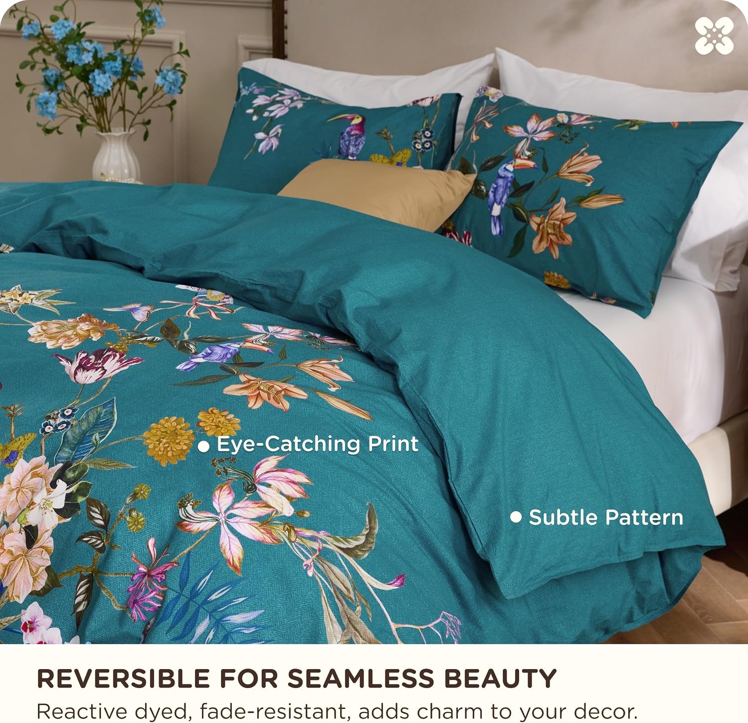 image:imageBedsure PureWoven 100 Cotton Striped Duvet Cover Set Queen TanWhite Washed Cotton LinenLike Texture Breathable Zipper Closure Machine Washable 3 Pieces with 2 Pillow Shams 90 X 9017 Floral Bird No Comforter